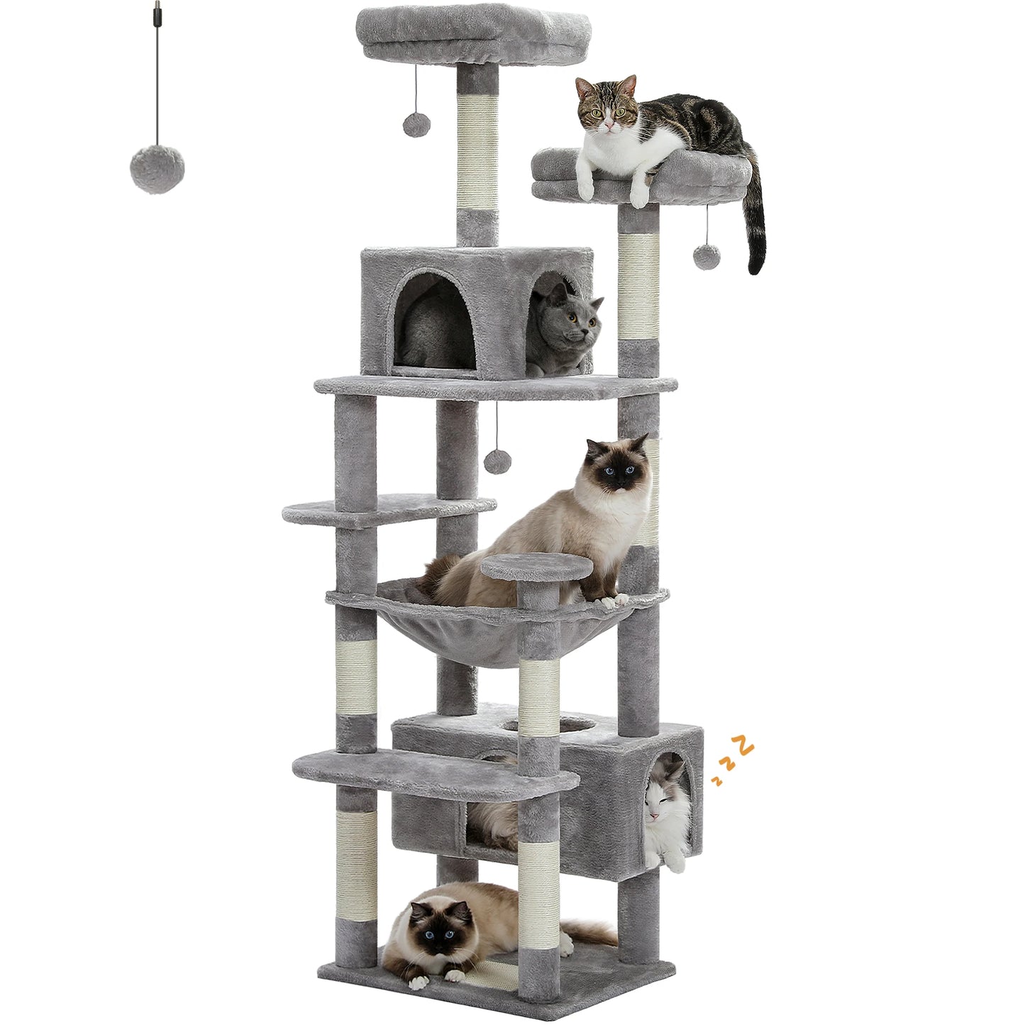 PEQULTI Five Level Cat Tree Tower With Scratching Posts Hammock