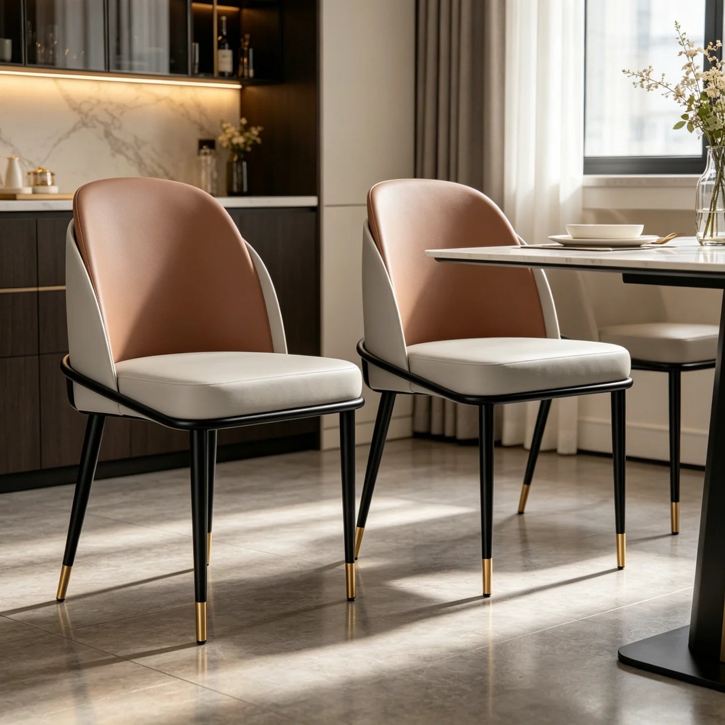 Modern Microfiber Silicone Leather Dining Chair Set With Metal Frame