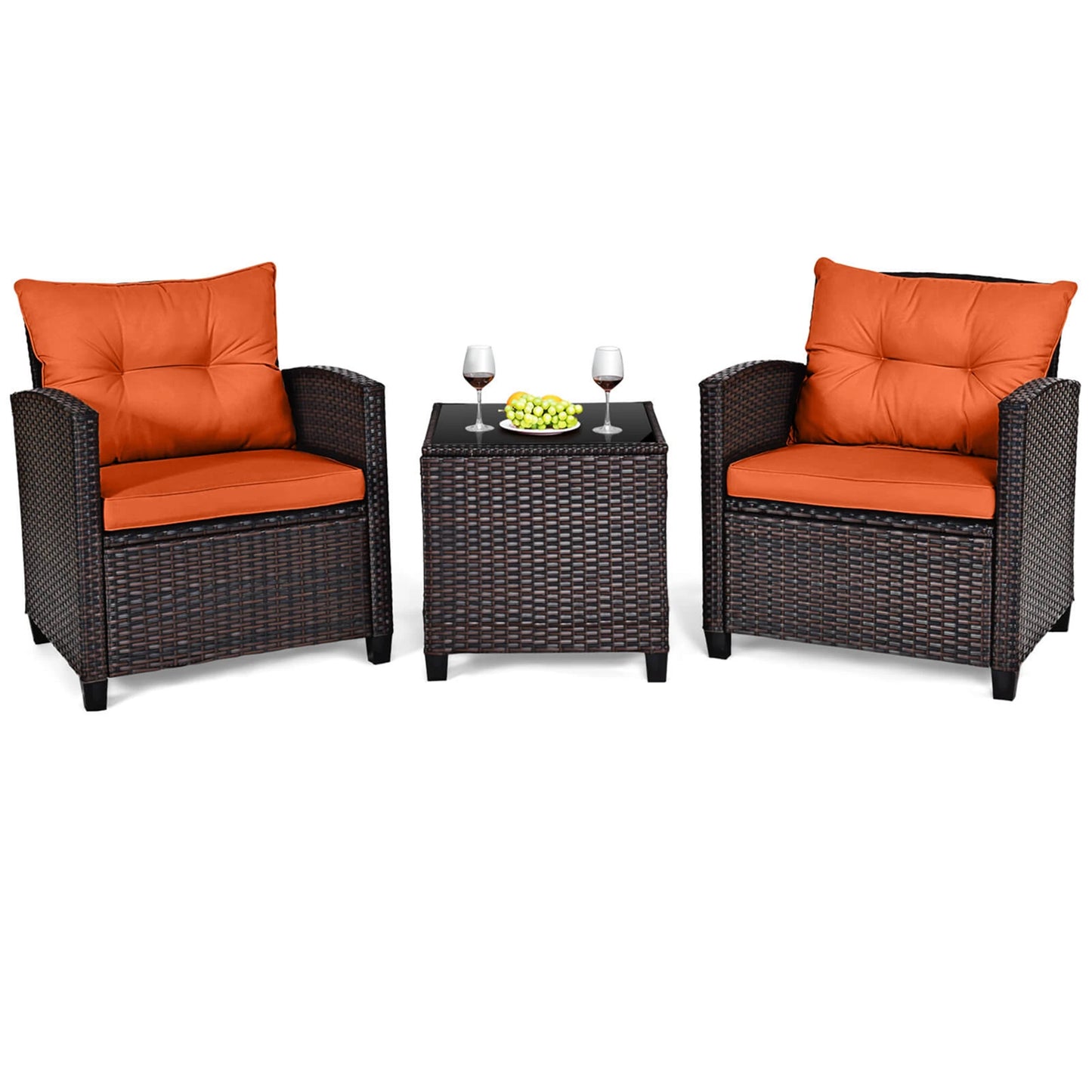 HOMASIS 3 Piece Outdoor Rattan Patio Furniture Set With Cushions