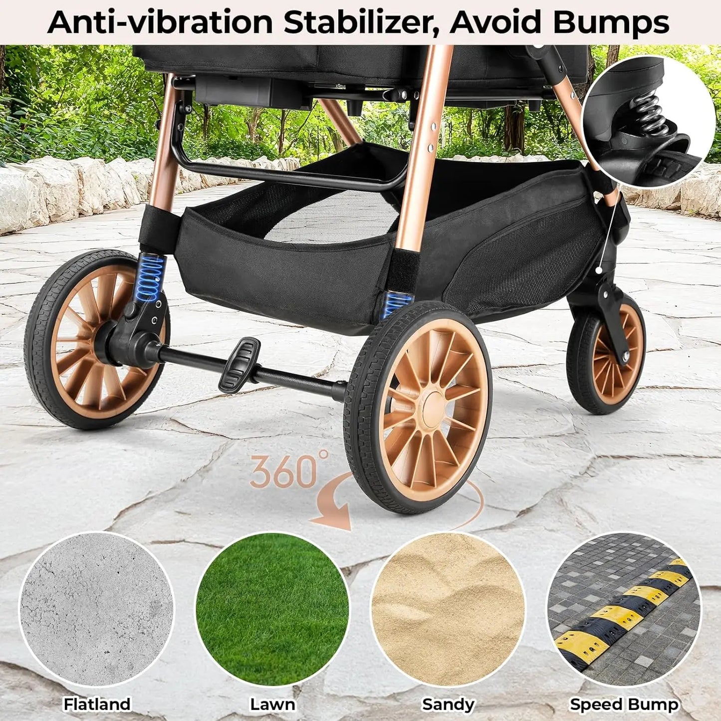 Foldable All Terrain Pet Stroller With Carrier And Storage Basket