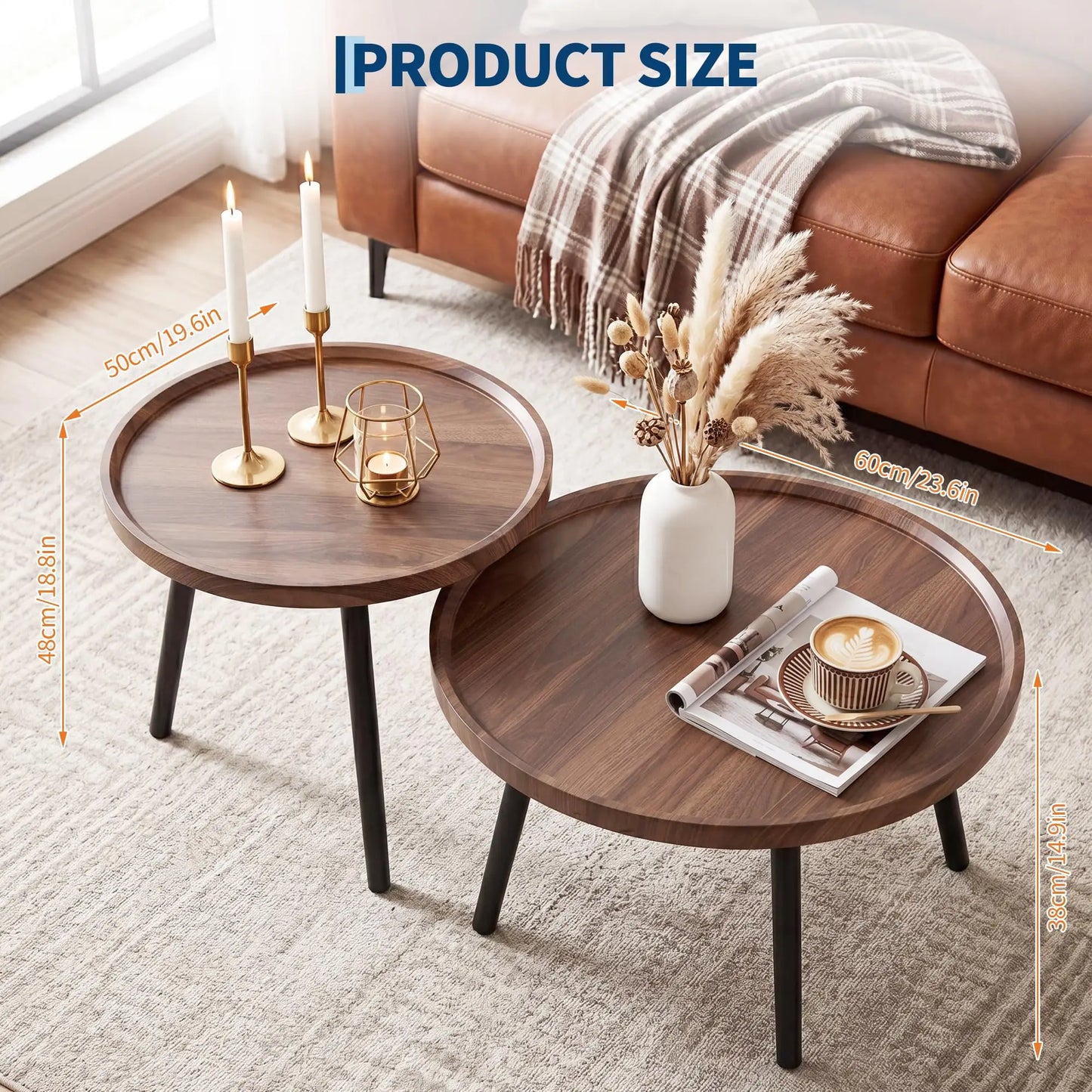 Round Nesting Coffee Table Set With Wood And Metal Frame