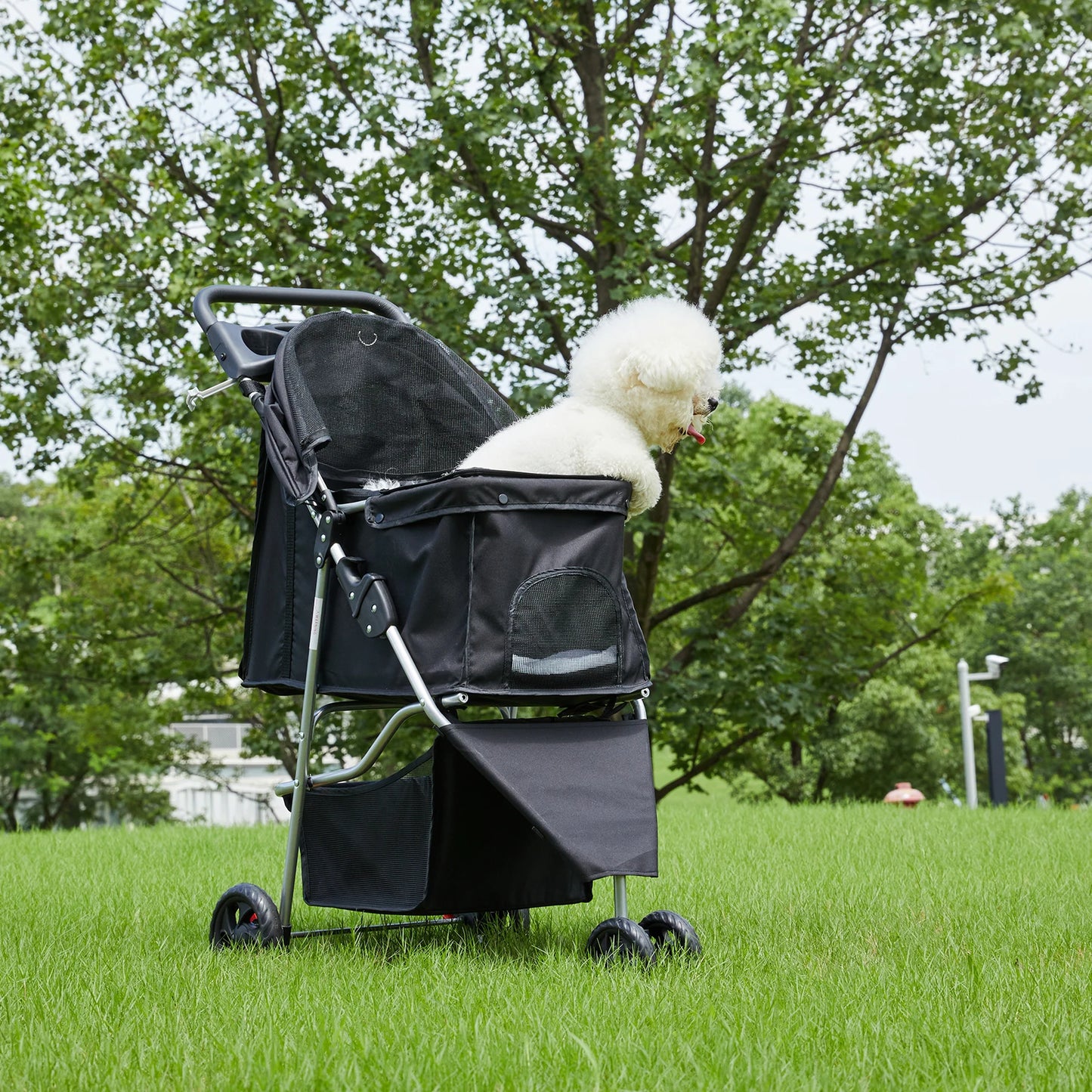 JHK Foldable 3 Wheel Pet Stroller With Basket For Dogs