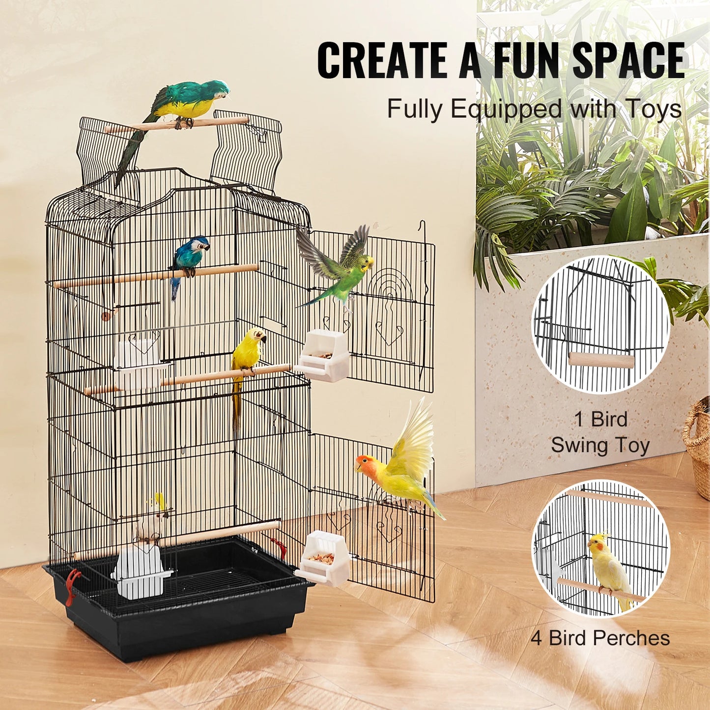Open Top Hanging Parrot Bird Cage With Swing And Perch