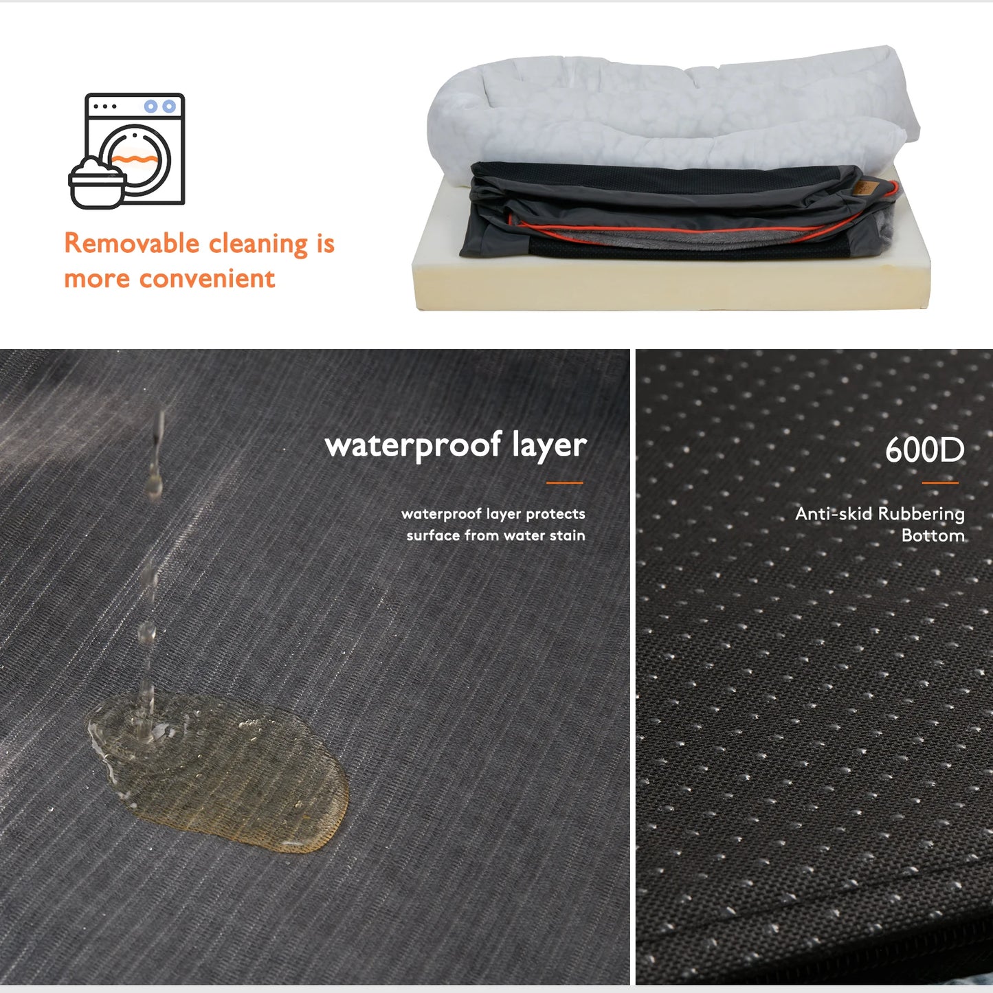 BINGOPAW Large Dog Bed With Removable Washable Fleece Cover Waterproof