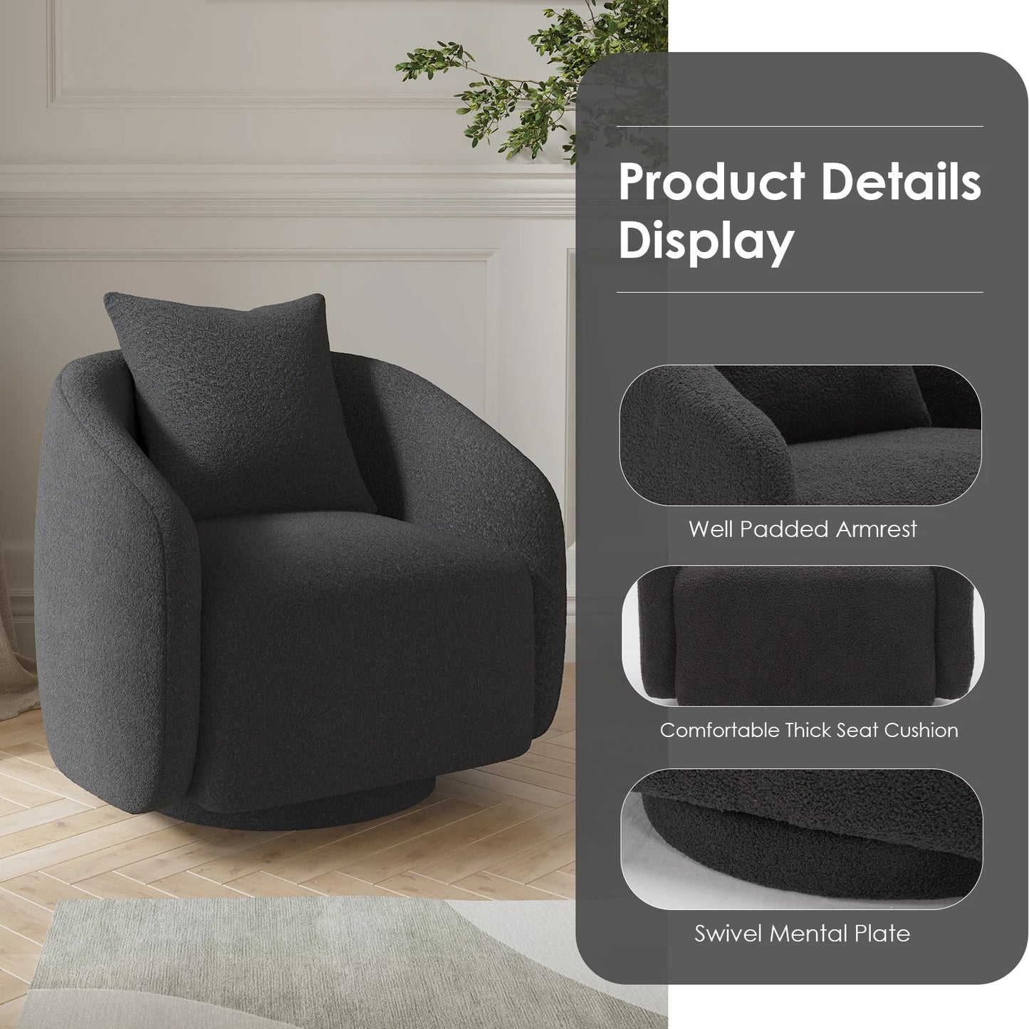 FARINI Swivel Barrel Armchair With Fabric And Metal Frame