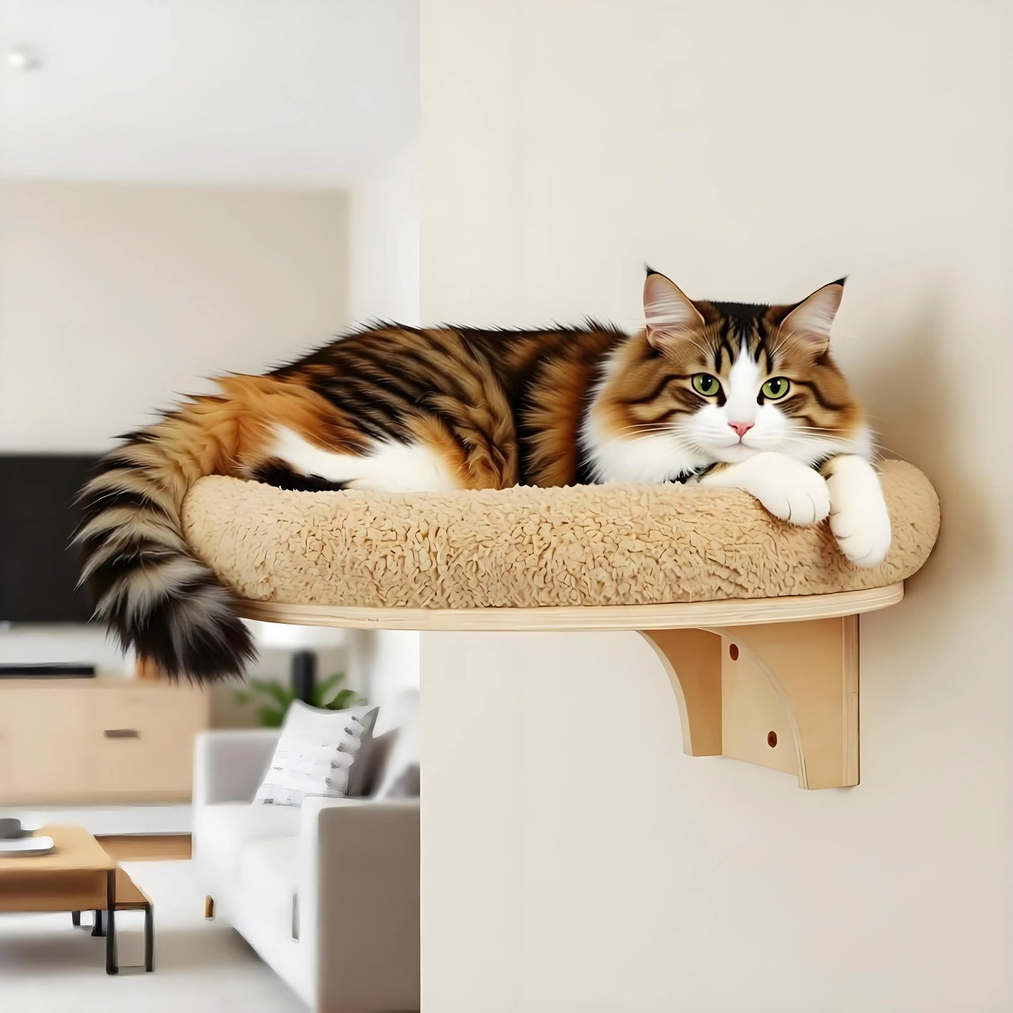 Solid Wood Wall Mounted Cat Climbing Ladder And Scratching Post