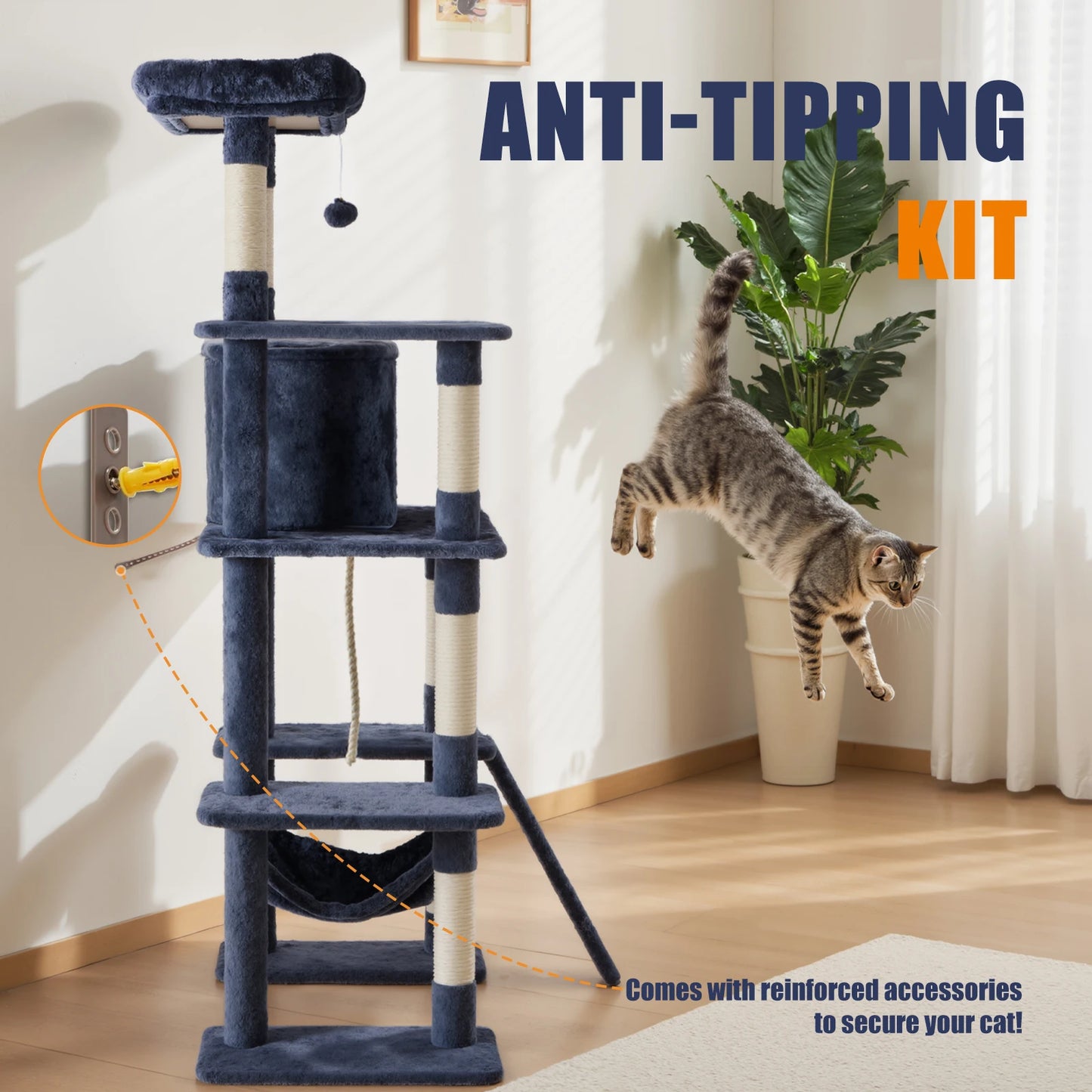 MCQ Tall Cat Climbing Tower With Cozy Hanging Ball Condo