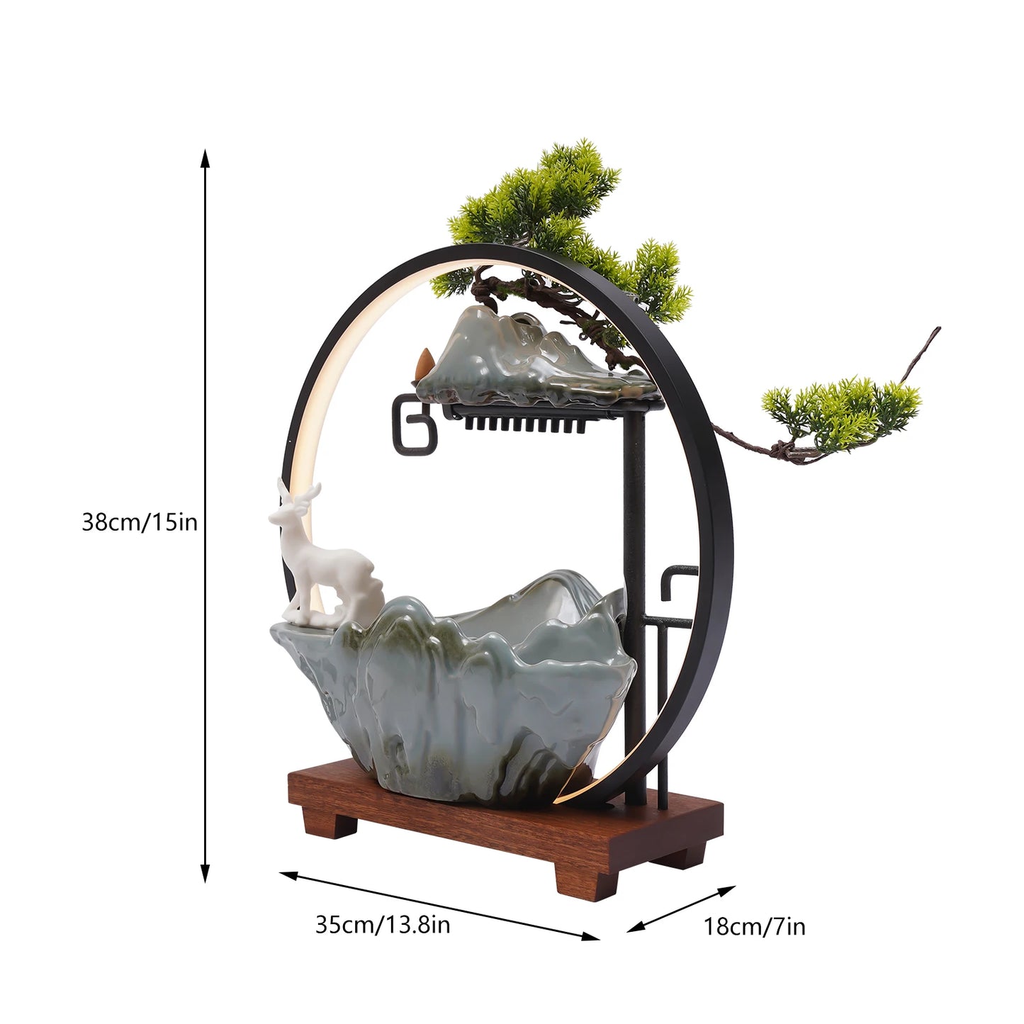 Bymaocar Ceramic Tabletop Fountain LED Mist Effect Bonsai Decor