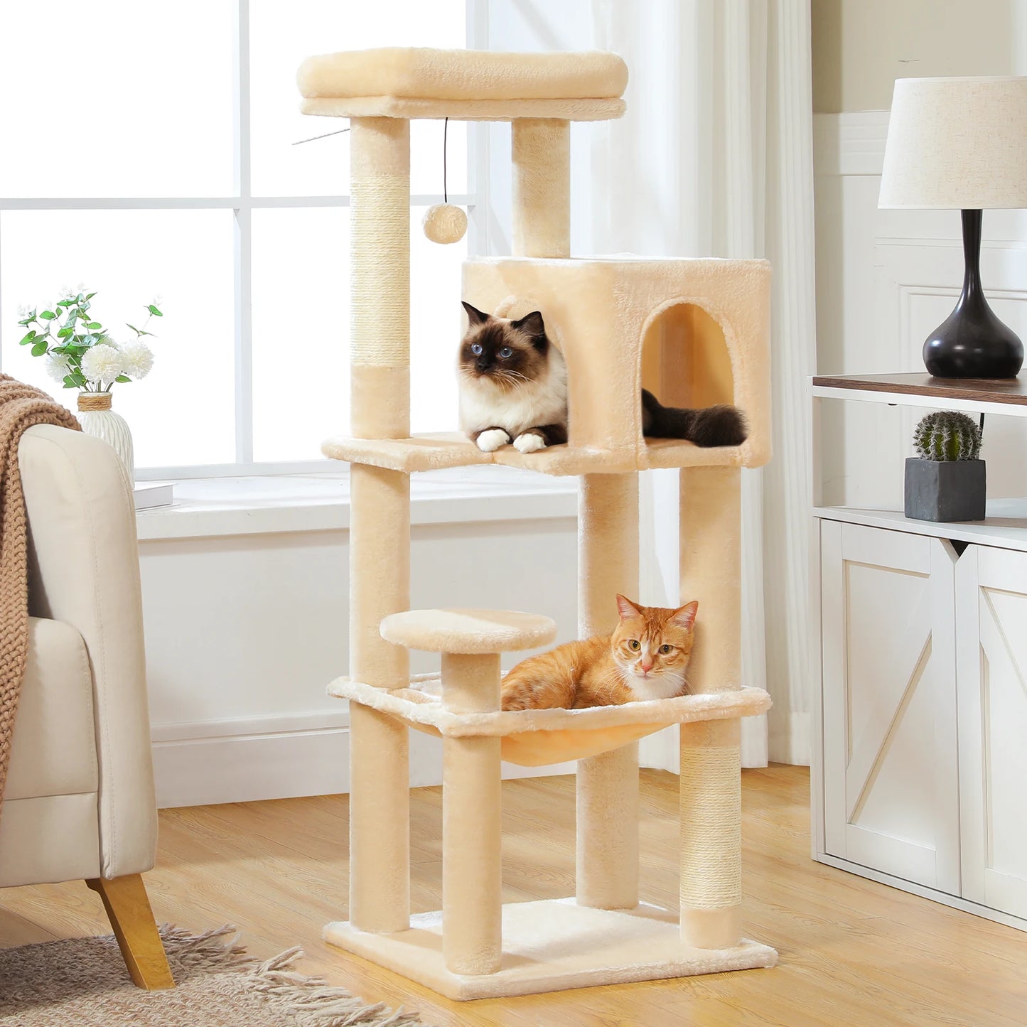 PEQULTI Five Level Cat Tree With Hammock And Sisal Posts