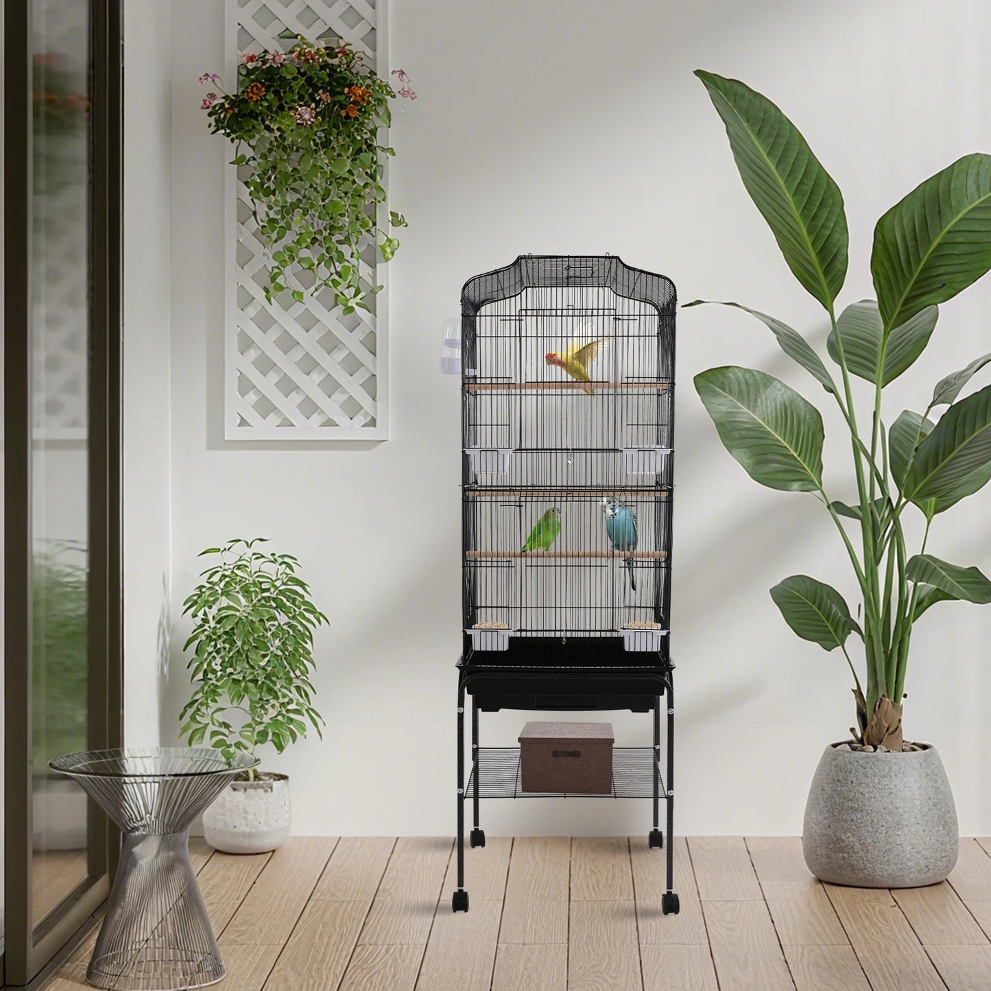 Large Metal Bird Cage With Stand And Wheels For Parrots
