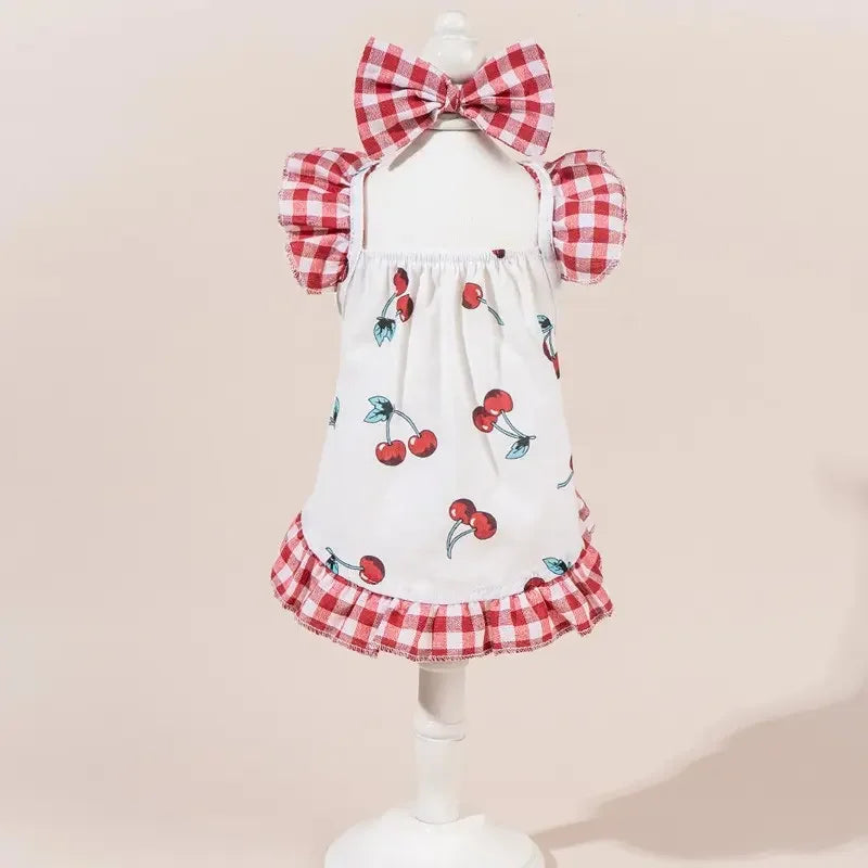 Cute Printed Pet Dress With Bow And Plaid Princess Style