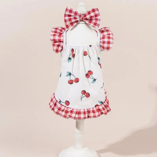 Cute Printed Pet Dress With Bow And Plaid Princess Style