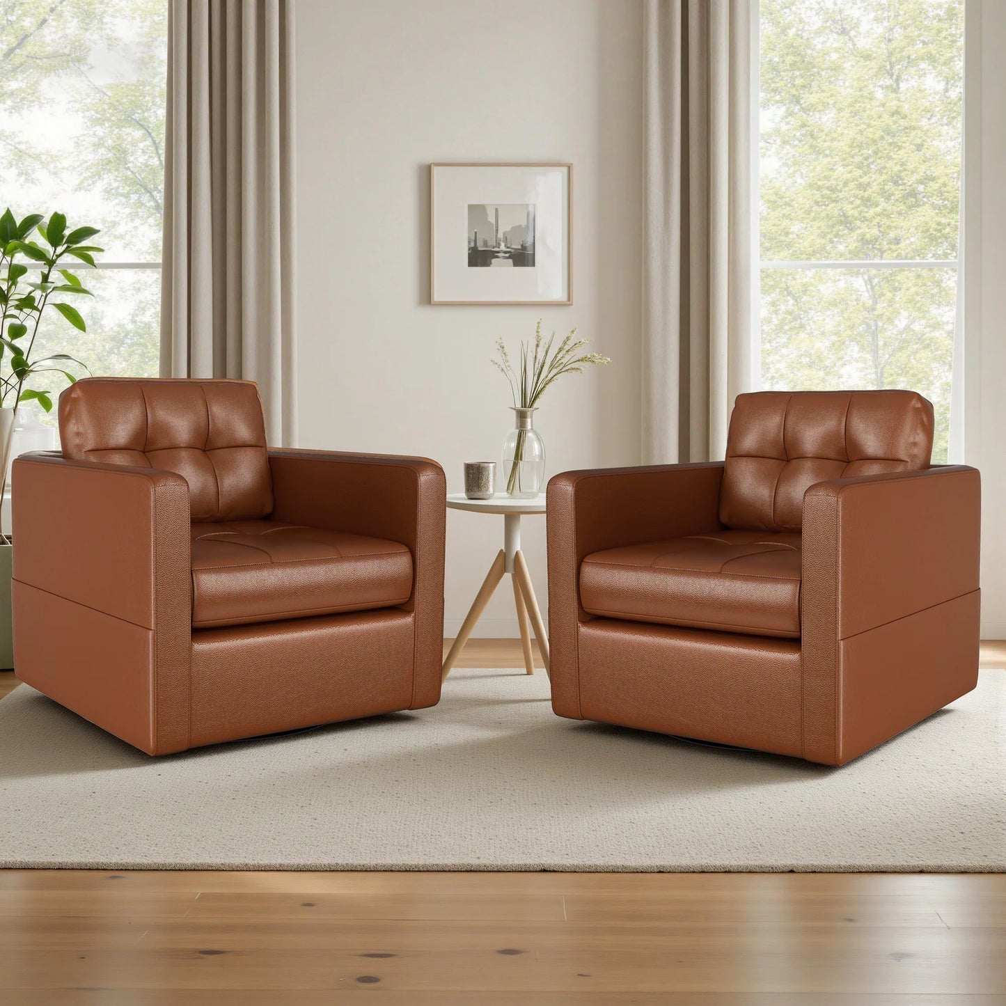 Kerdom Swivel Accent Chair With Pu Leather Upholstery And Pocket