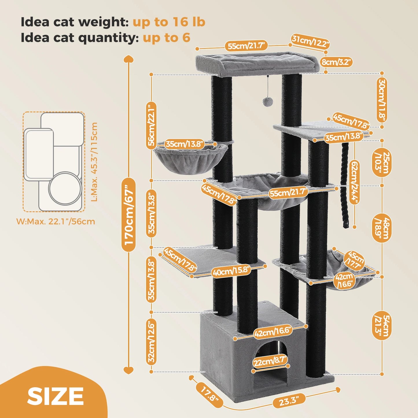 PAWZ Road Large Cat Tree with Multiple Levels and Hammock