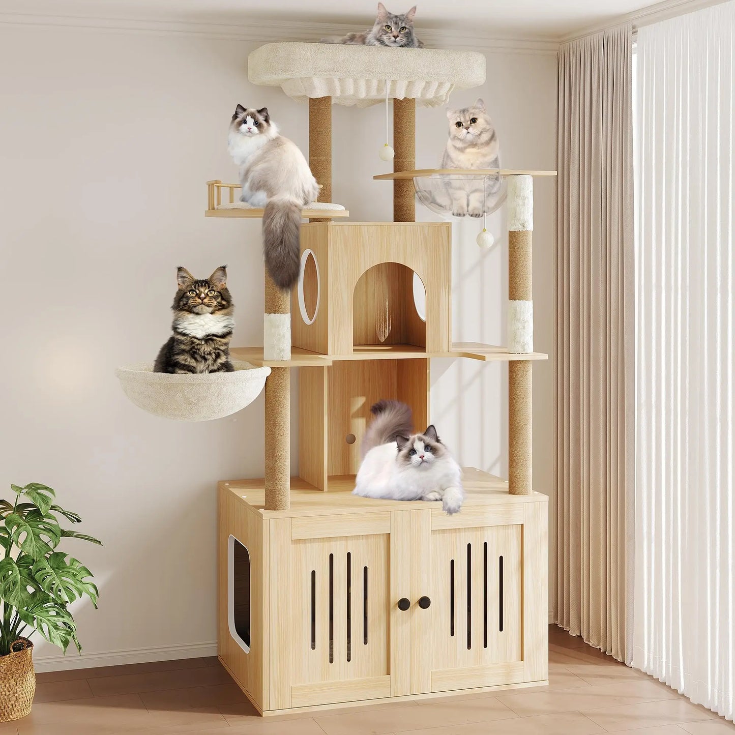 Studyset Multilevel Cat Tree With Hidden Litter Box Enclosure