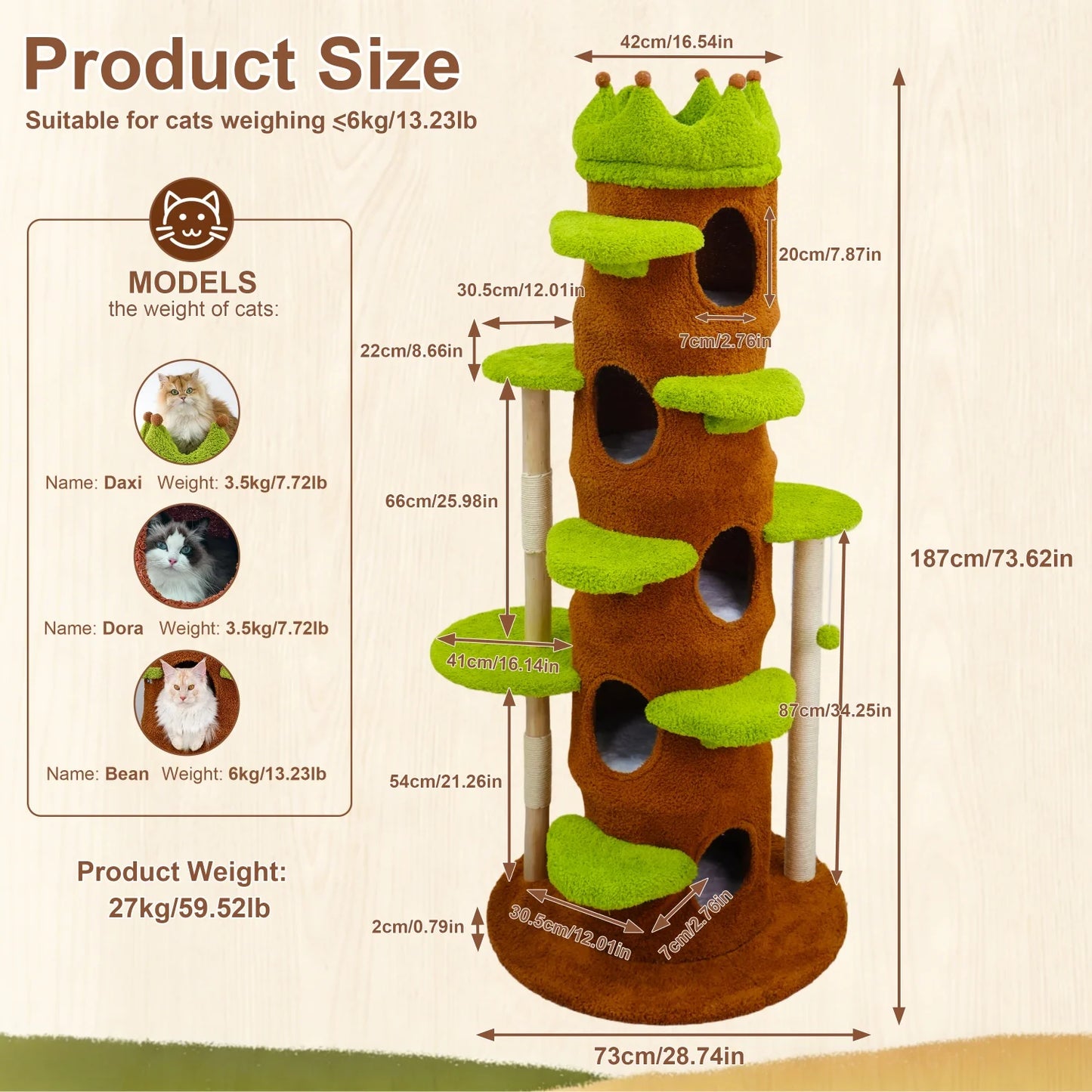 Bingopaw Premium Cat Tower With Sisal Scratcher And Play Cave