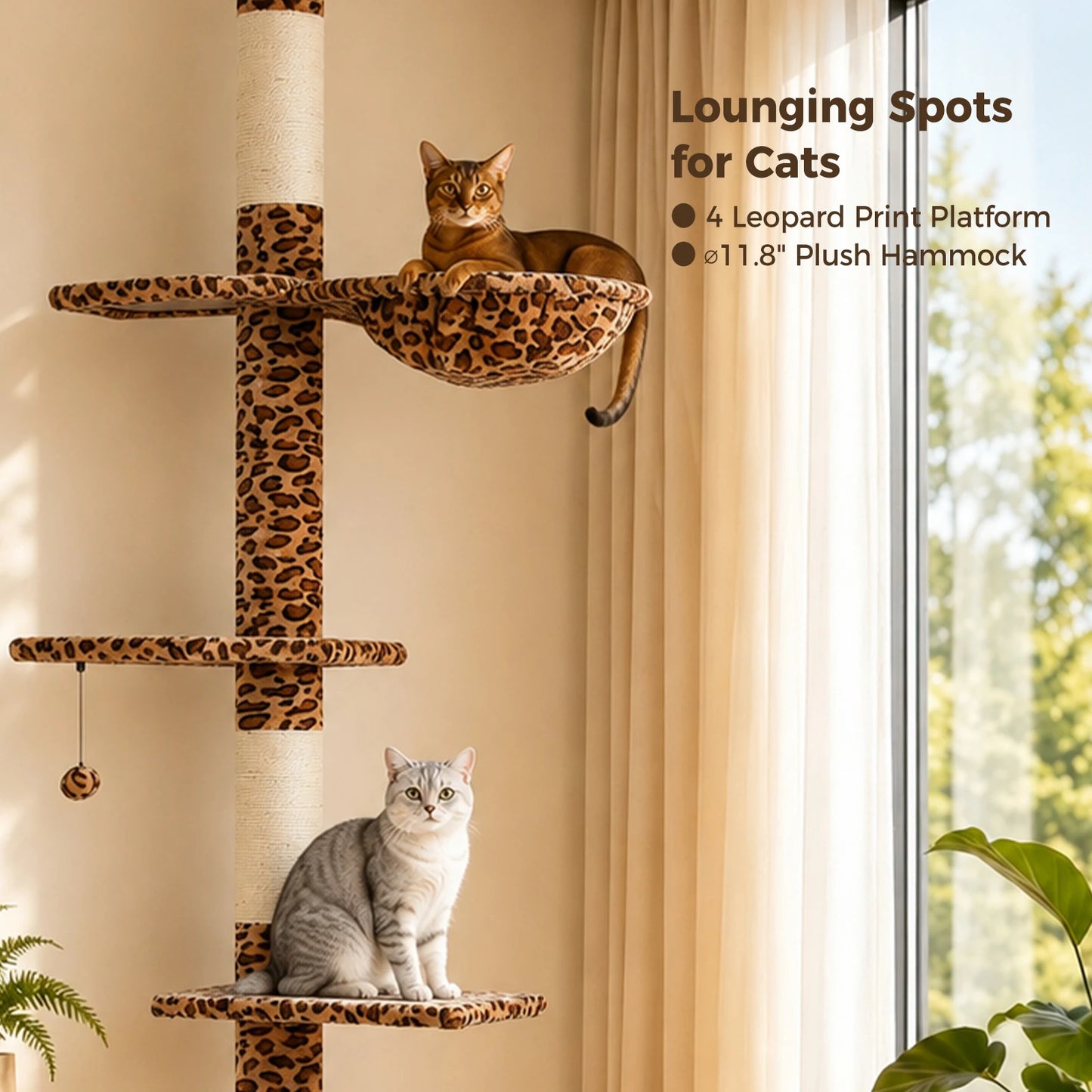 Pawz Road Adjustable Floor To Ceiling Cat Tree With Hammock