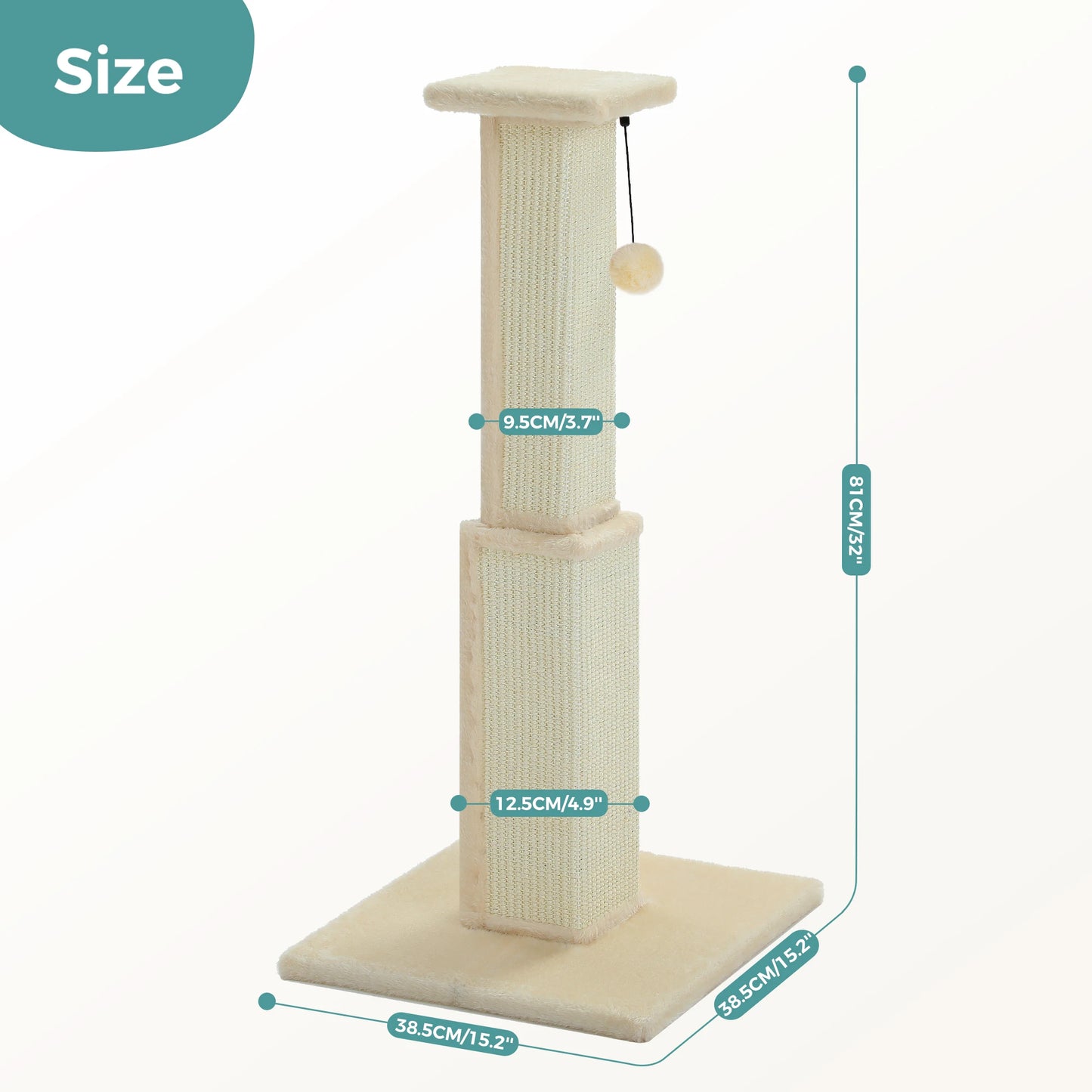 Pawz Road Woven Sisal Cat Scratching Post With Dangling Ball