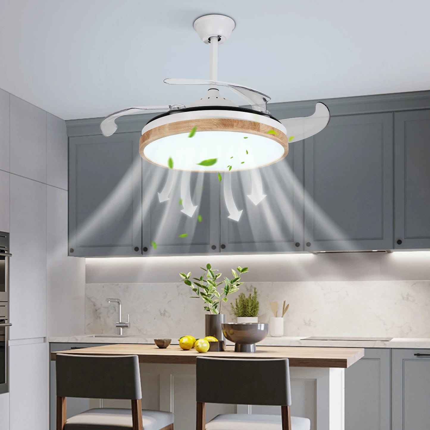 Remote Control Fan Chandelier 42 Inch Ceiling Fan Light 10-22m² Applicable Area Round Chandelier for Bedroom/Kitchen/Hotel
