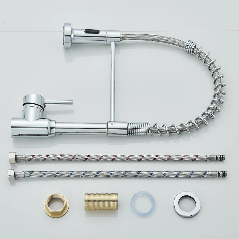 Hownifety Chrome Kitchen Sink Faucet Stainless Steel Hot and Cold Water Tap Deck Mounted Bathroom Gourmet Kitchen Crane