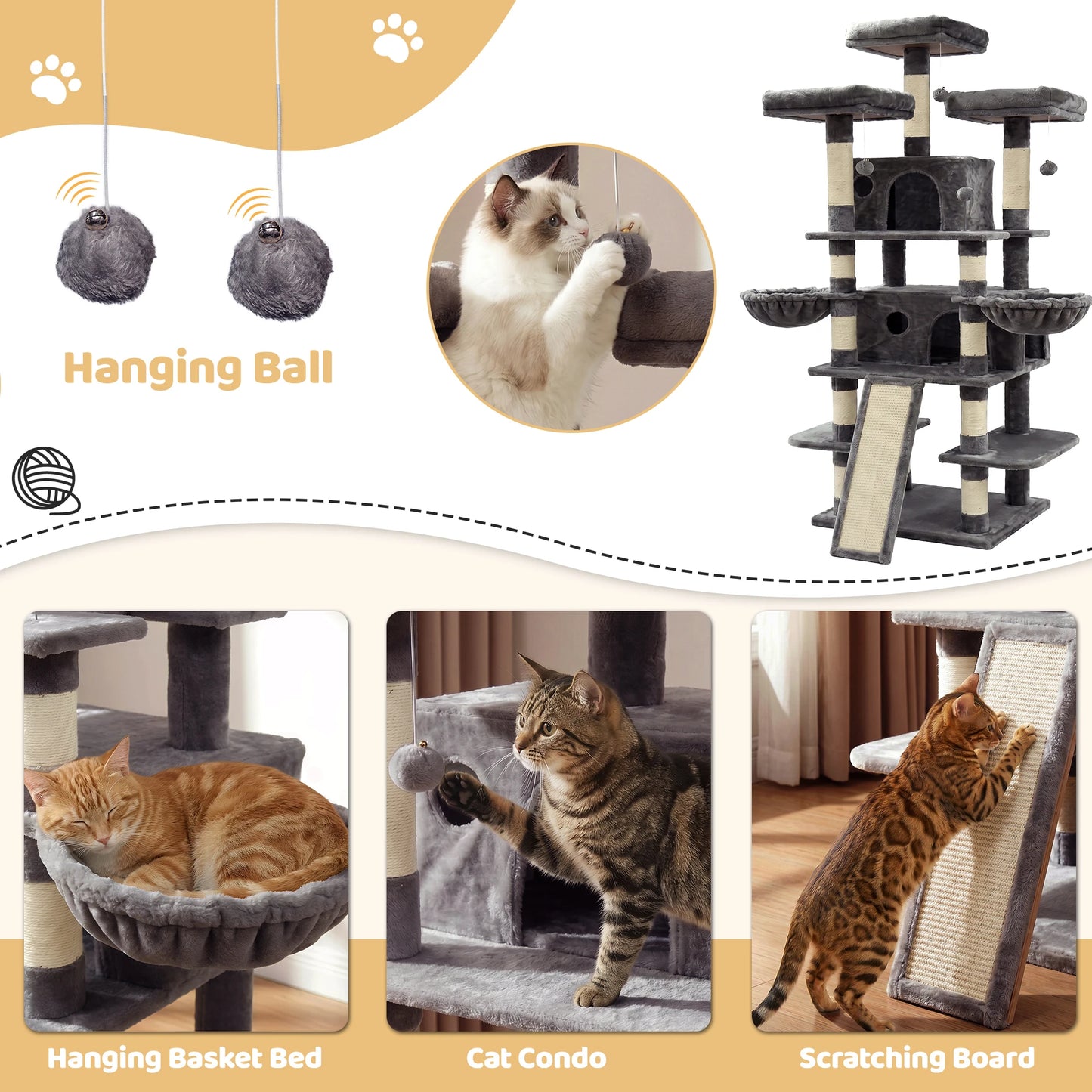FOOWIN Indoor Cat Tree Tower With Plush Perches And Condos