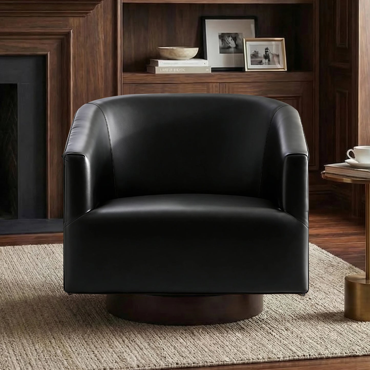 Kerdom Barrel Accent Chair With Linen Upholstery And Wood Frame