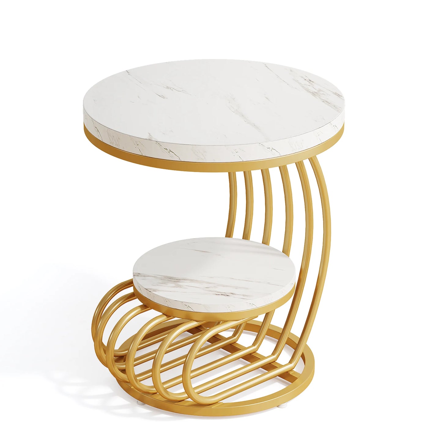 Tribesigns Modern Two Tier Faux Marble Bedside Table With Storage