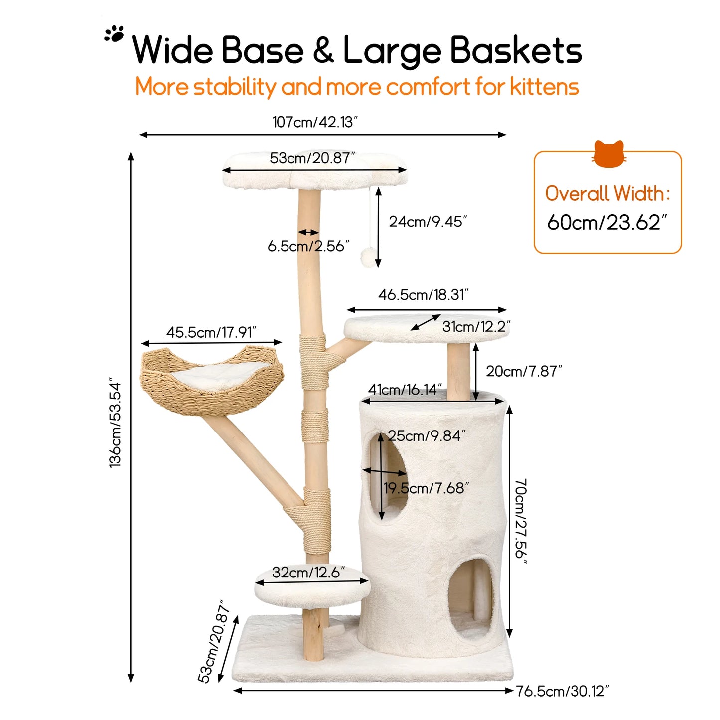 Borwart Solid Wooden Cat Tree Tower With Sisal Scratching Post