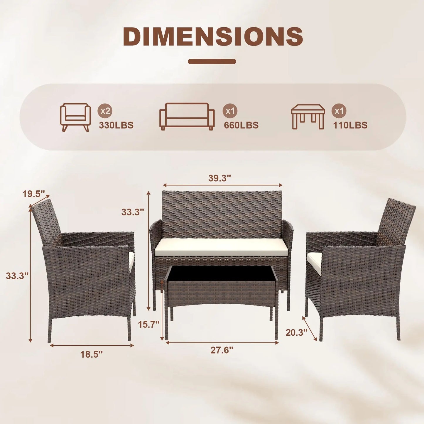 HiMISS 4 Piece Outdoor Rattan Patio Bistro Seating Set