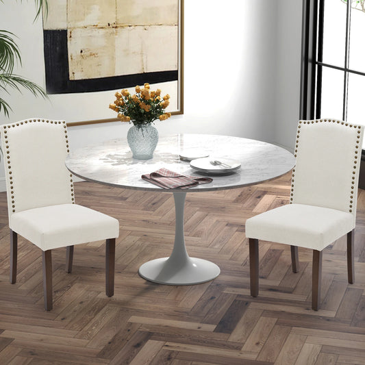 MCQ Pair Modern Fabric Dining Chairs Padded Seats Wooden Legs