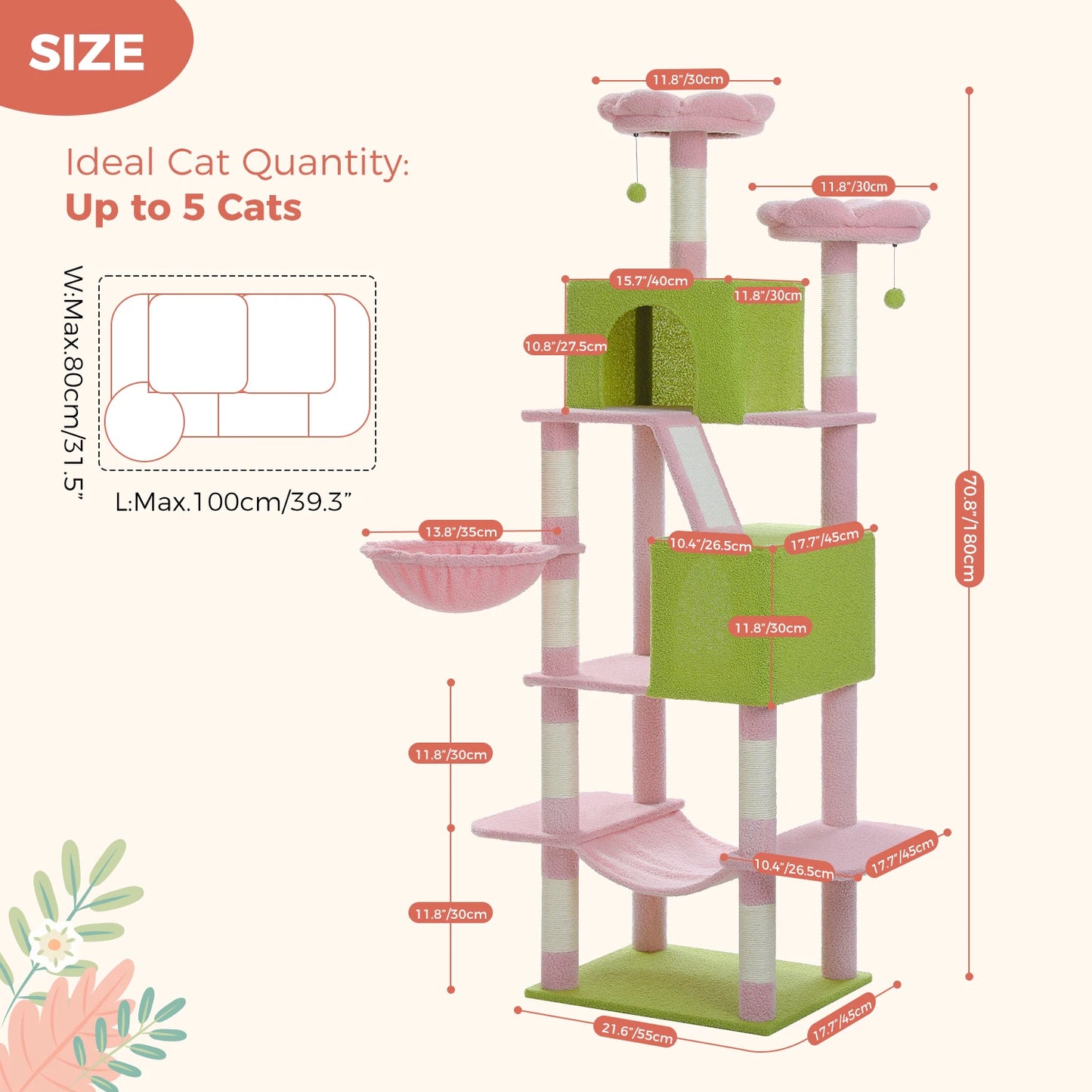 PAWZ Road Tall Cat Tree With Scratching Posts Perch