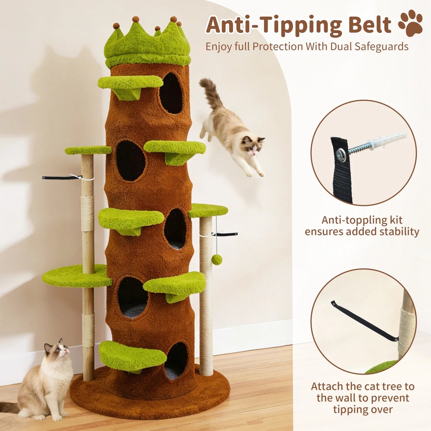 Bingopaw Premium Cat Tower With Sisal Scratcher And Play Cave