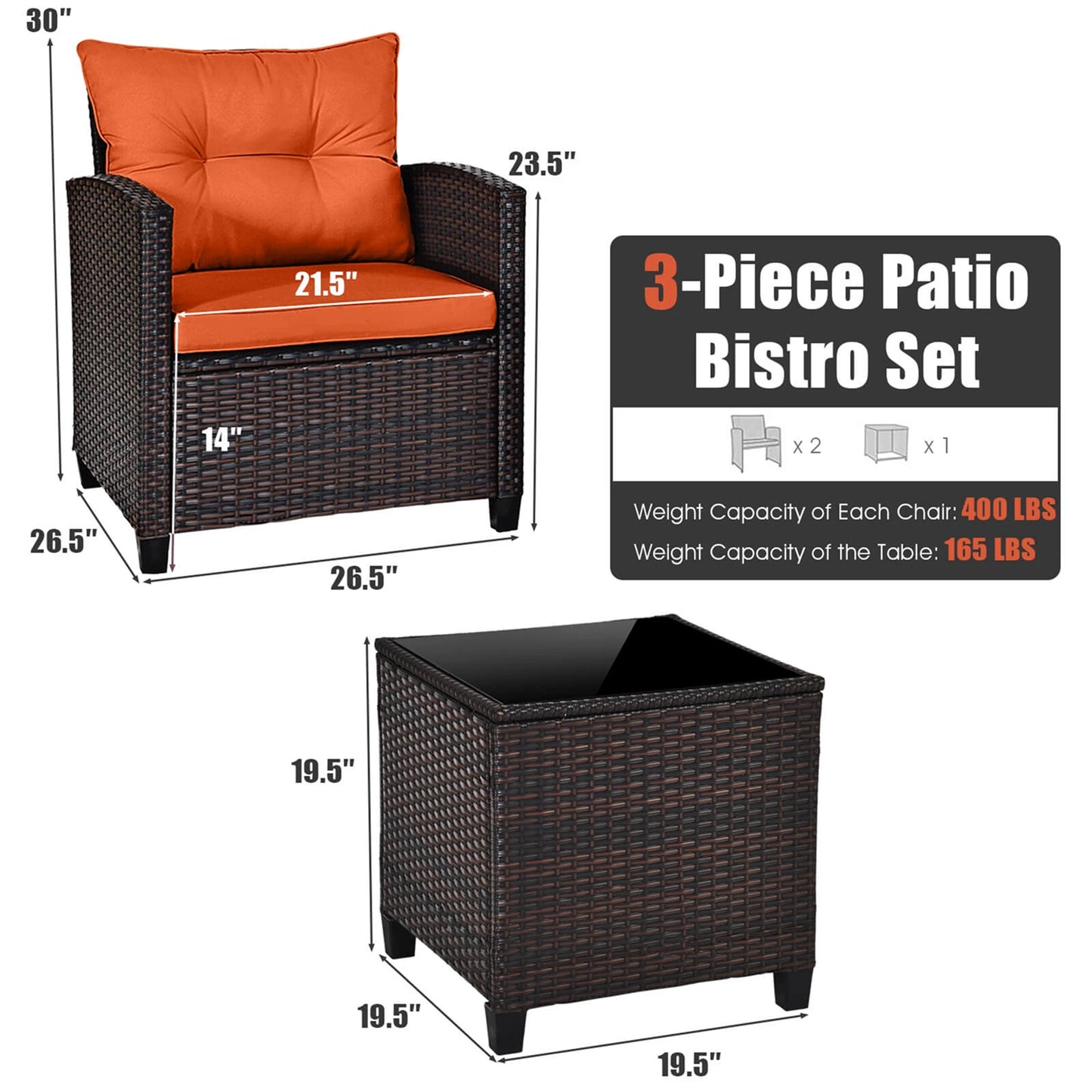 HOMASIS 3 Piece Outdoor Rattan Patio Furniture Set With Cushions