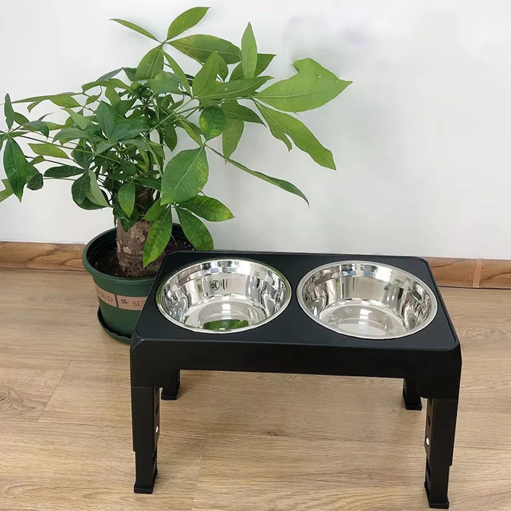 Petrael Adjustable Elevated Dog Feeder Stand Double Stainless Steel Bowls
