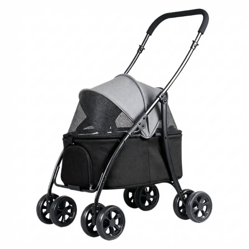 Foldable Four Wheel Pet Stroller With Breathable Mesh Windows