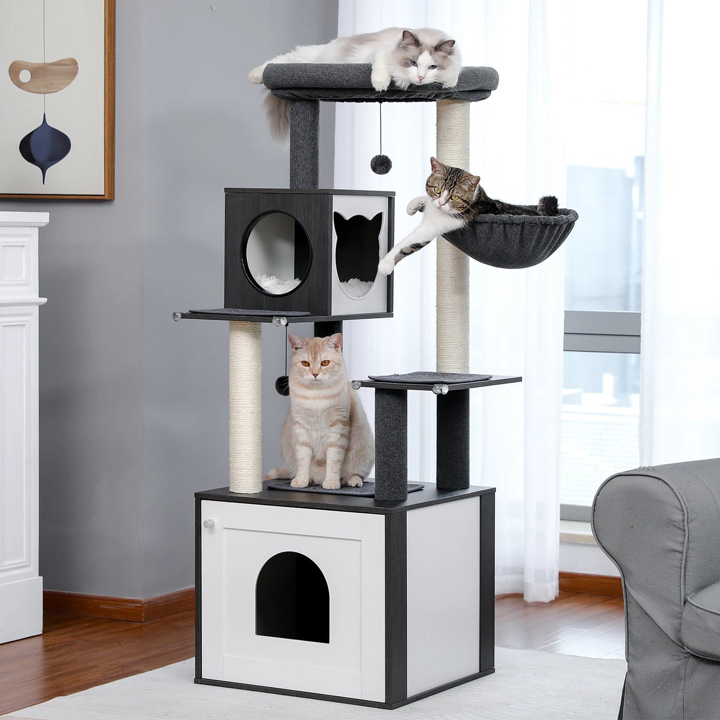 PAWZ Ro Multi-Level Cat Tree Wood Tower With Scratching Posts