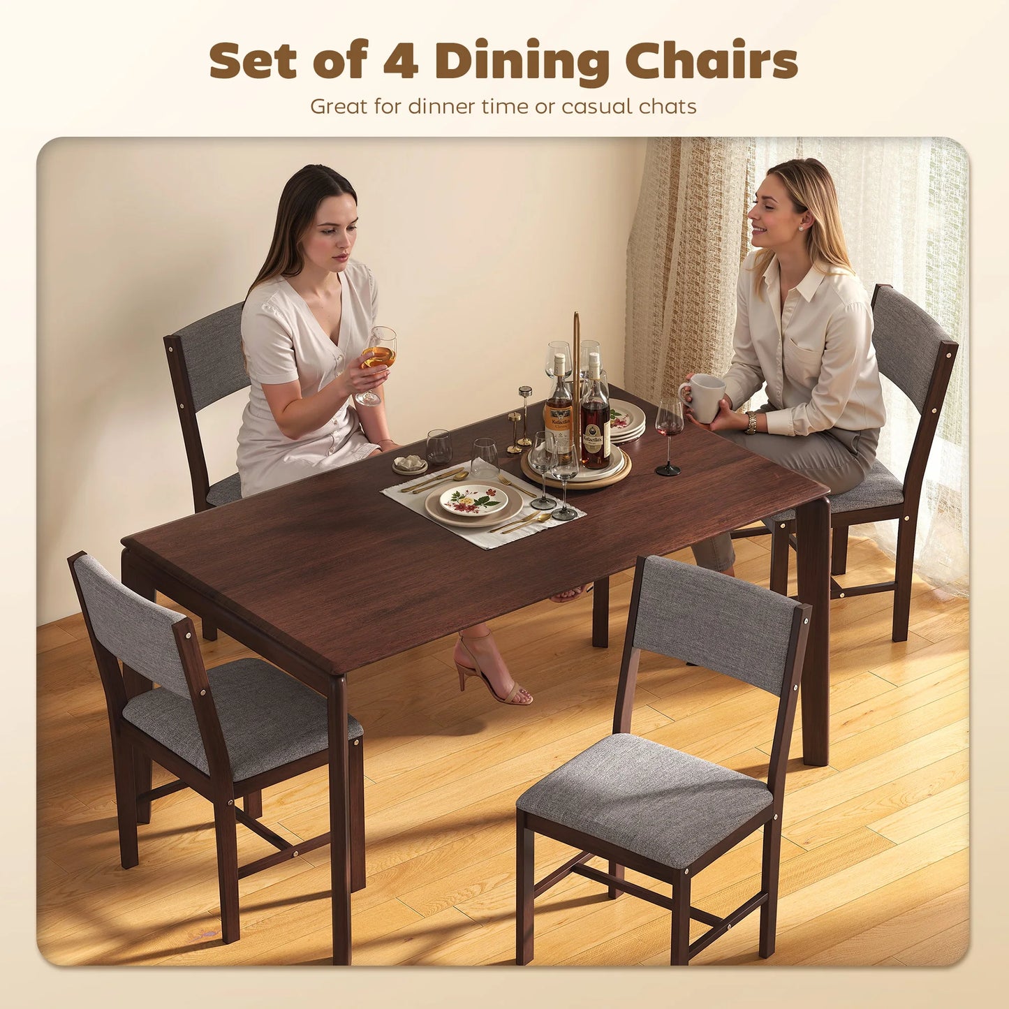 Homcom Solid Wood Dining Chairs Linen Upholstered Modern Kitchen Set