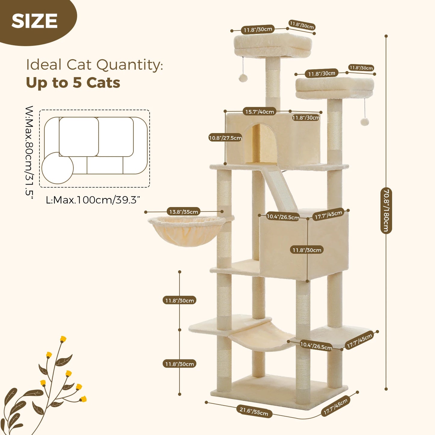 PAWZ Road Tall Cat Tree With Scratching Posts Perch