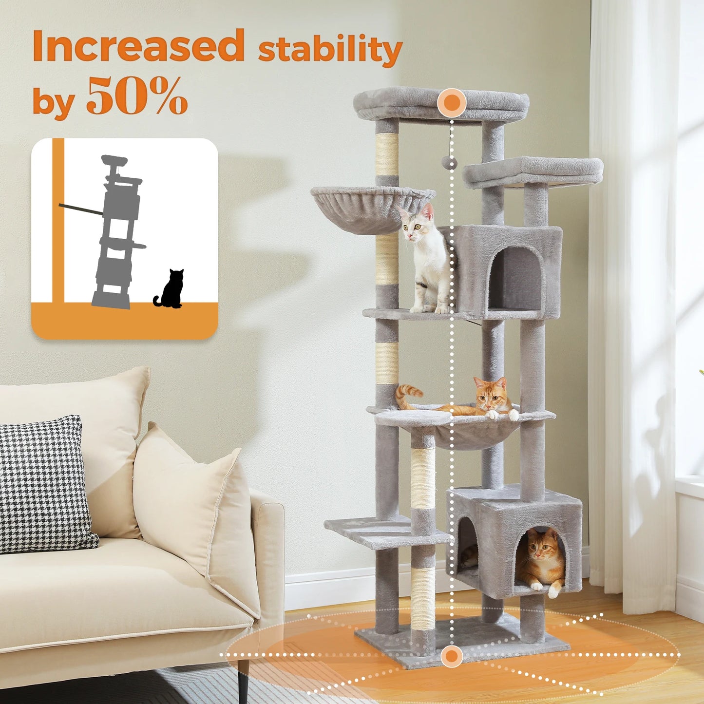 PAWZ Road Tall Cat Tree with Scratching Posts and Hammock