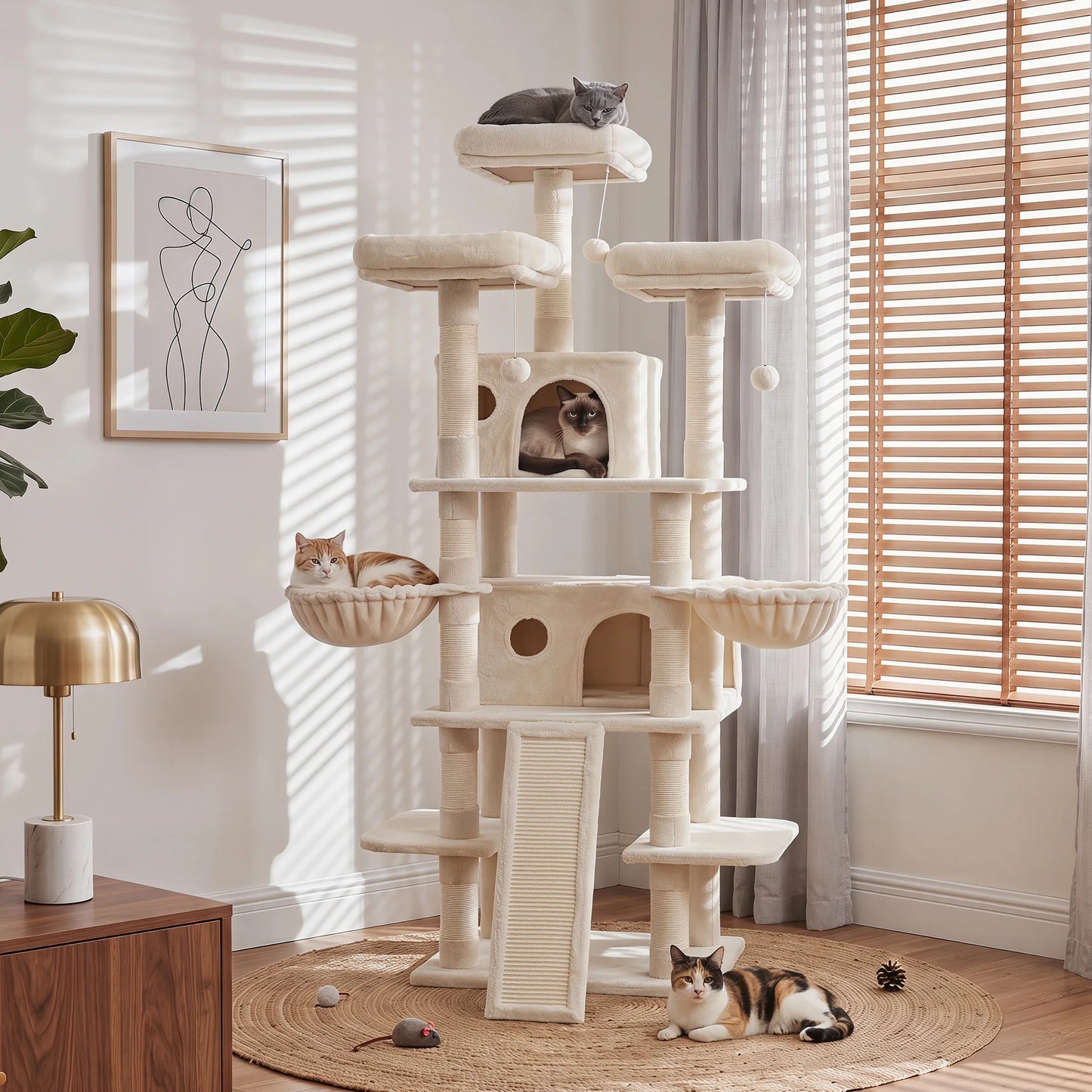 FOOWIN Indoor Cat Tree Tower With Plush Perches And Condos