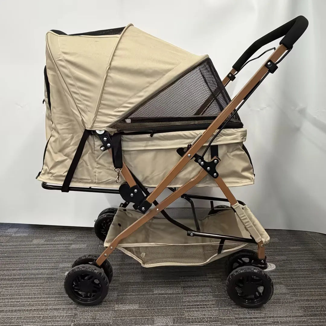Lightweight Pet Stroller Featuring Quick Fold And Four Ventilated Wheels