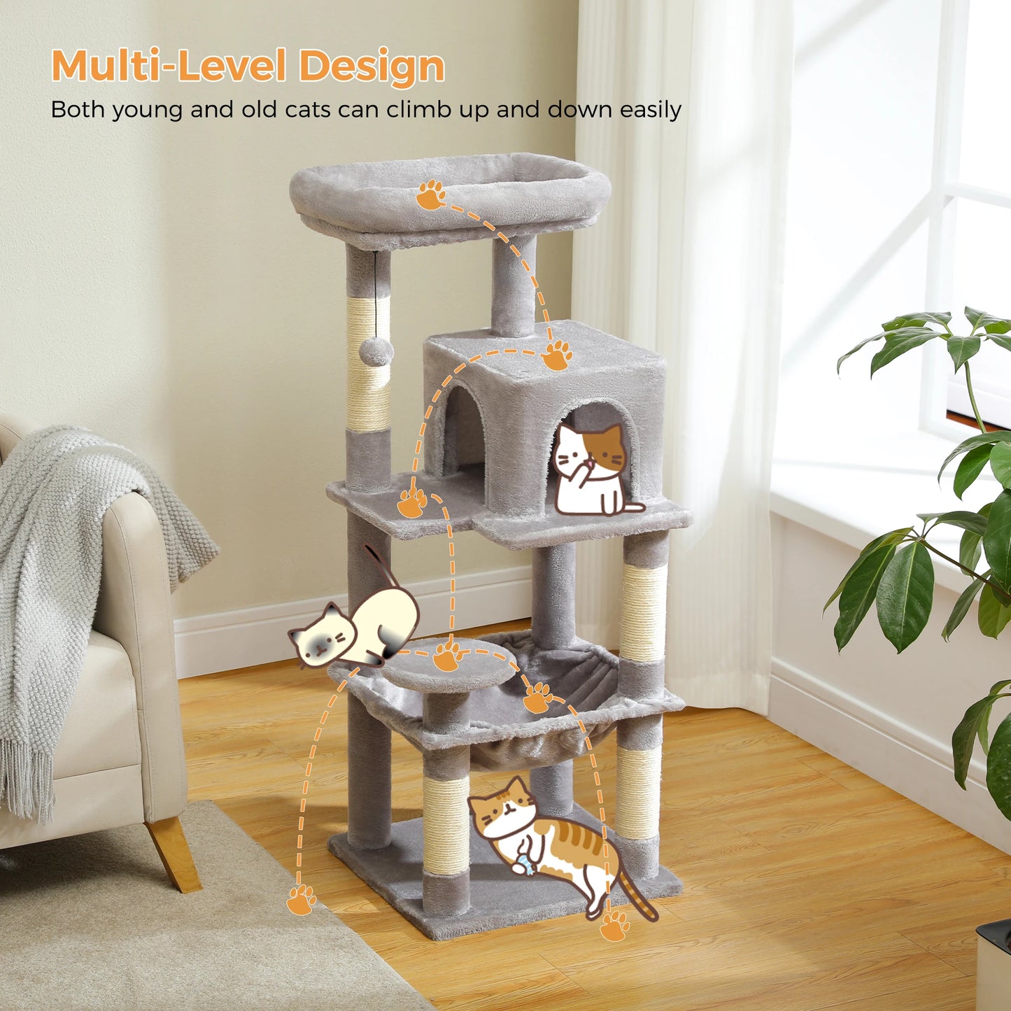 PETEPELA Cat Tree Indoor 5 Level Tower With Metal Frame