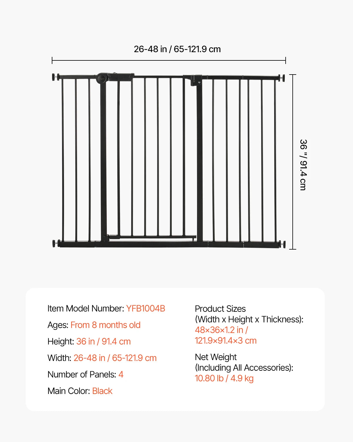SucceBuy Stainless Steel Baby Gate Pressure Mount With Walk Thru