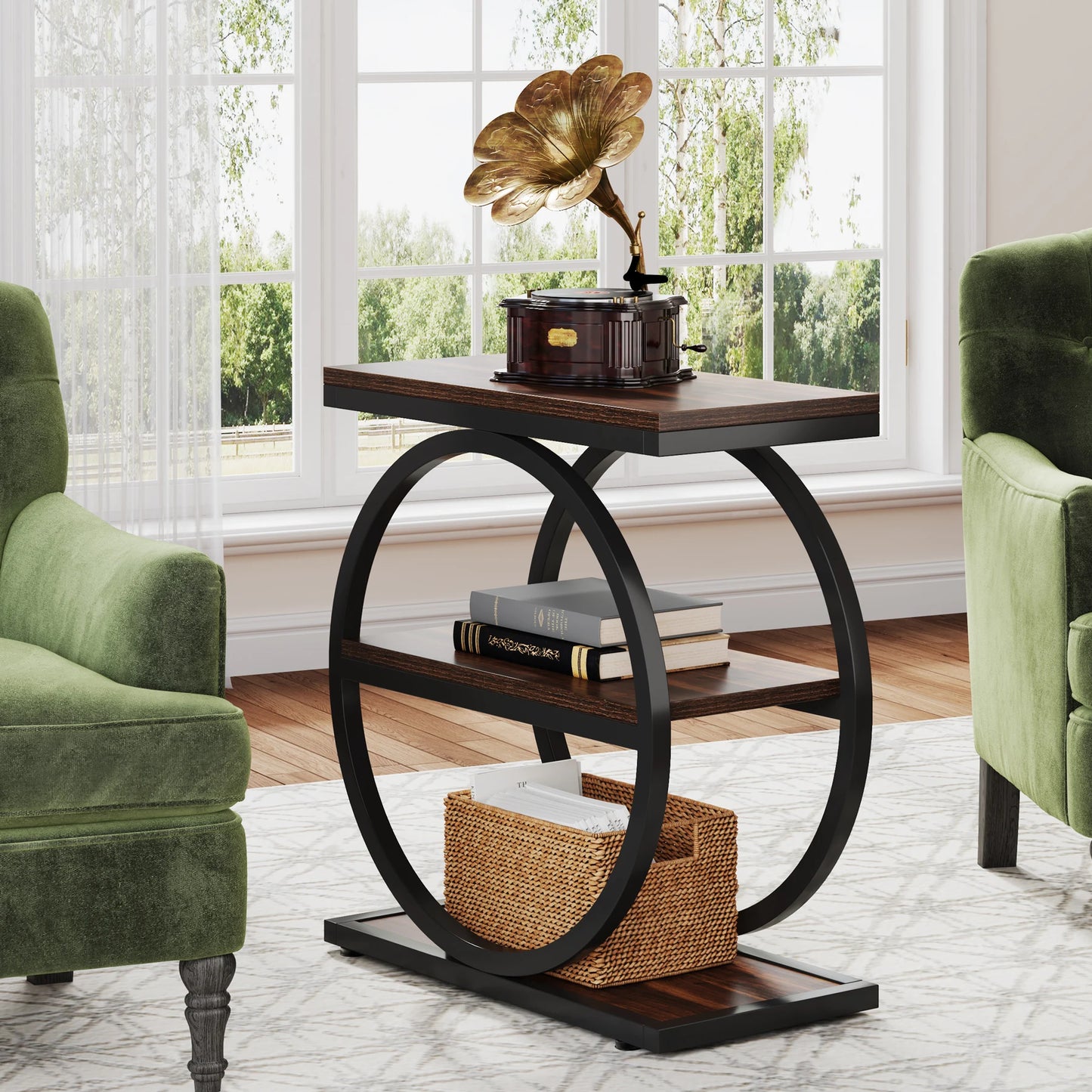 Tribesigns Industrial End Table With Three Storage Shelves