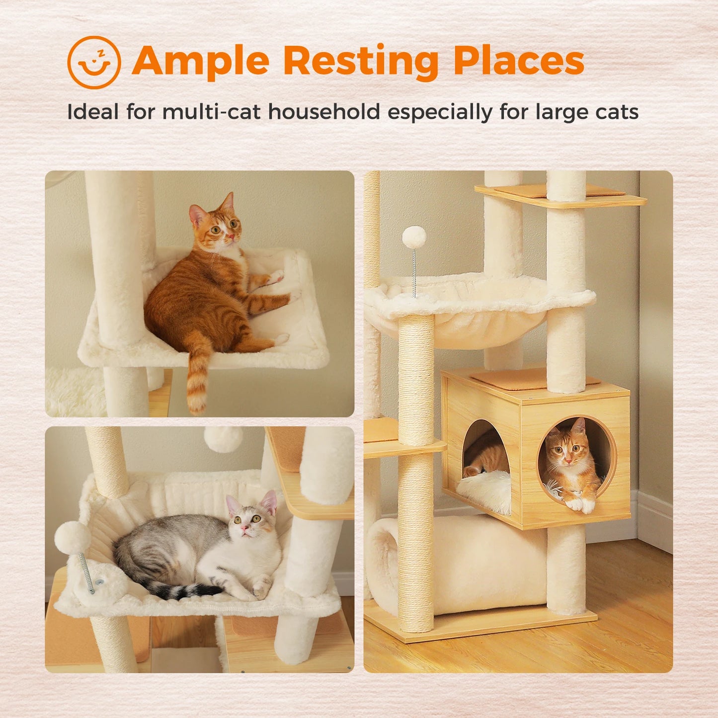 PAWZ Road Height Adjustable Wooden Cat Tower With Hammock Indoor