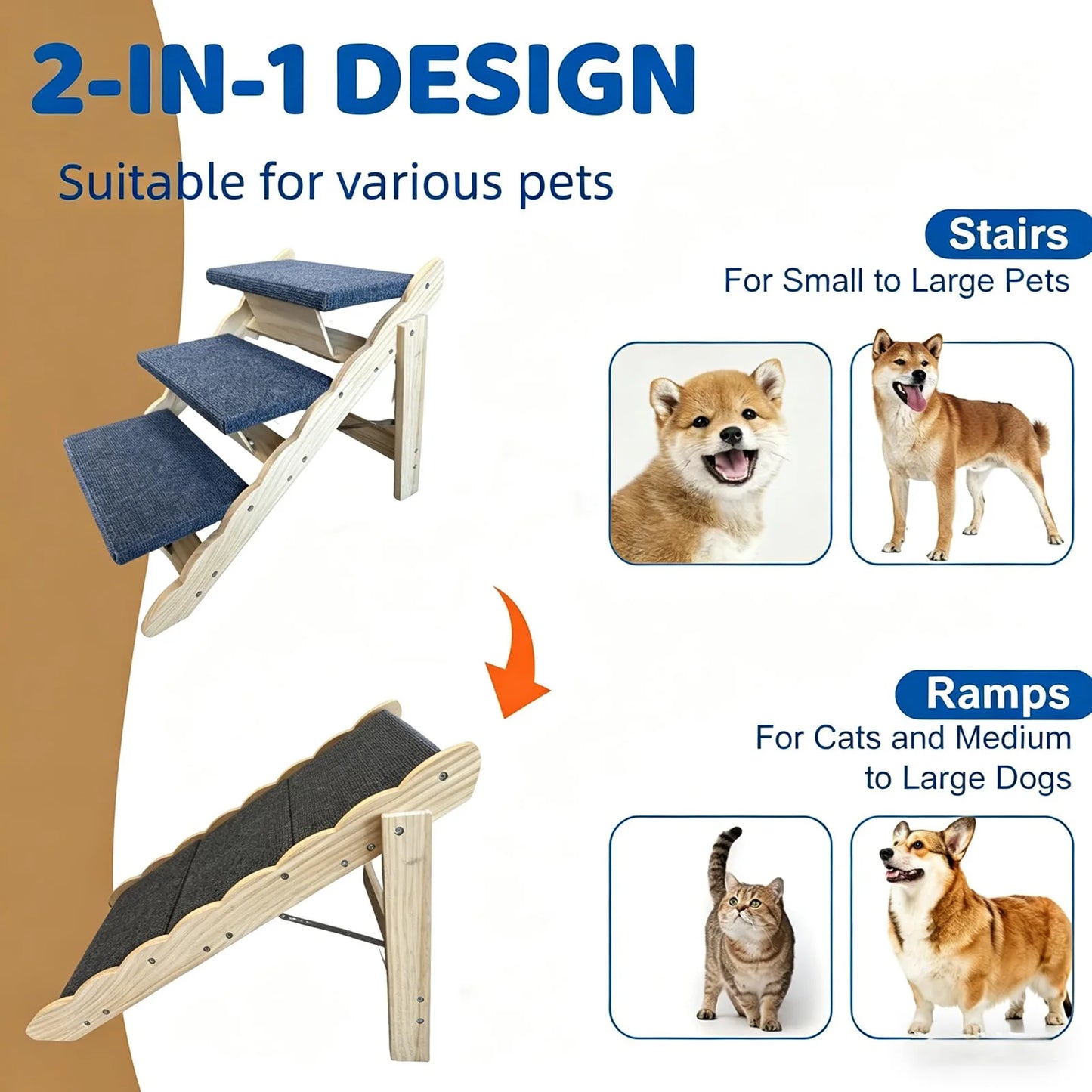 DishyKooker Wooden Pet Stairs And Foldable Dog Ramp