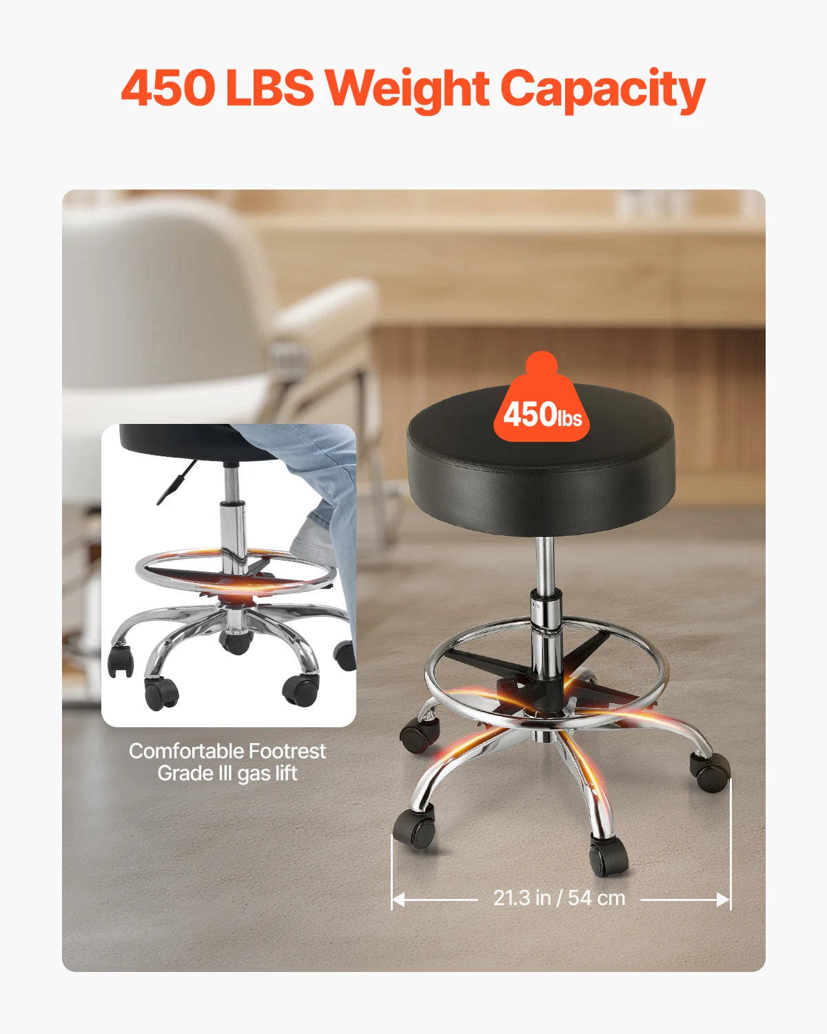 SucceBuy Adjustable Height Swivel Rolling Stool With Wheels
