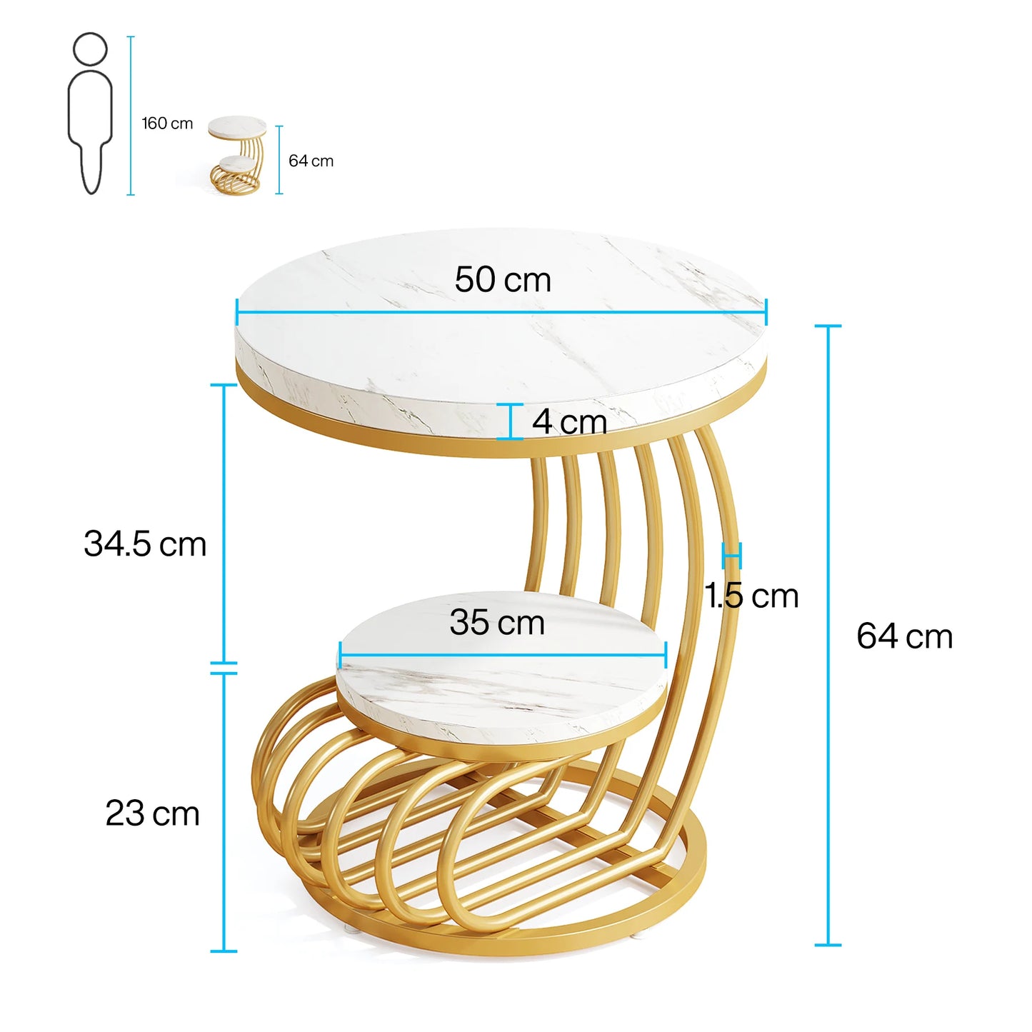 Tribesigns Modern Two Tier Faux Marble Bedside Table With Storage