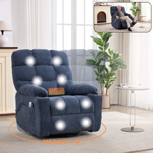 Metal Rocking Recliner Chair With Massage Heat And Cup Holders