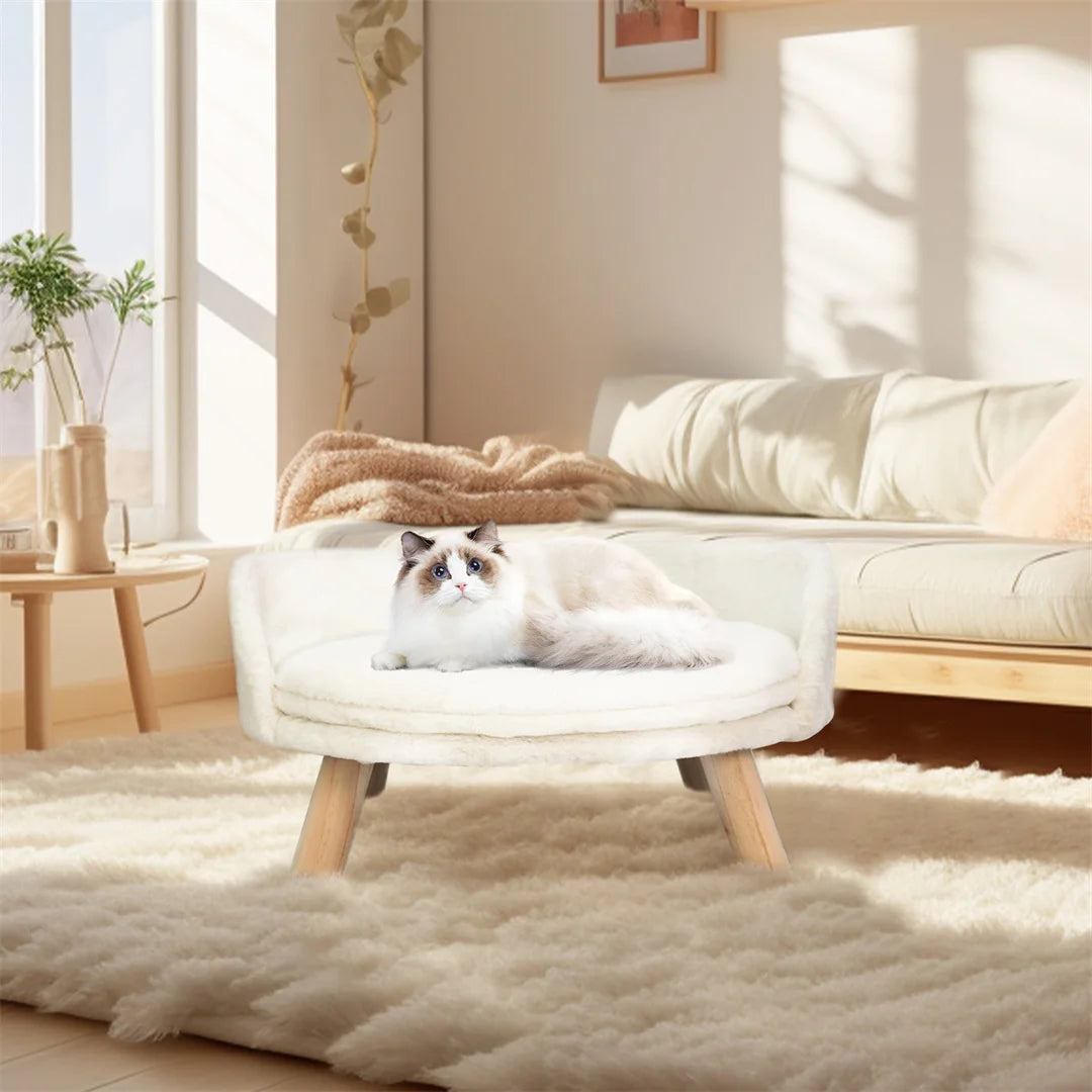 BINGOPAW Luxury Plush Cat Bed Nesting Chair With Wooden Legs